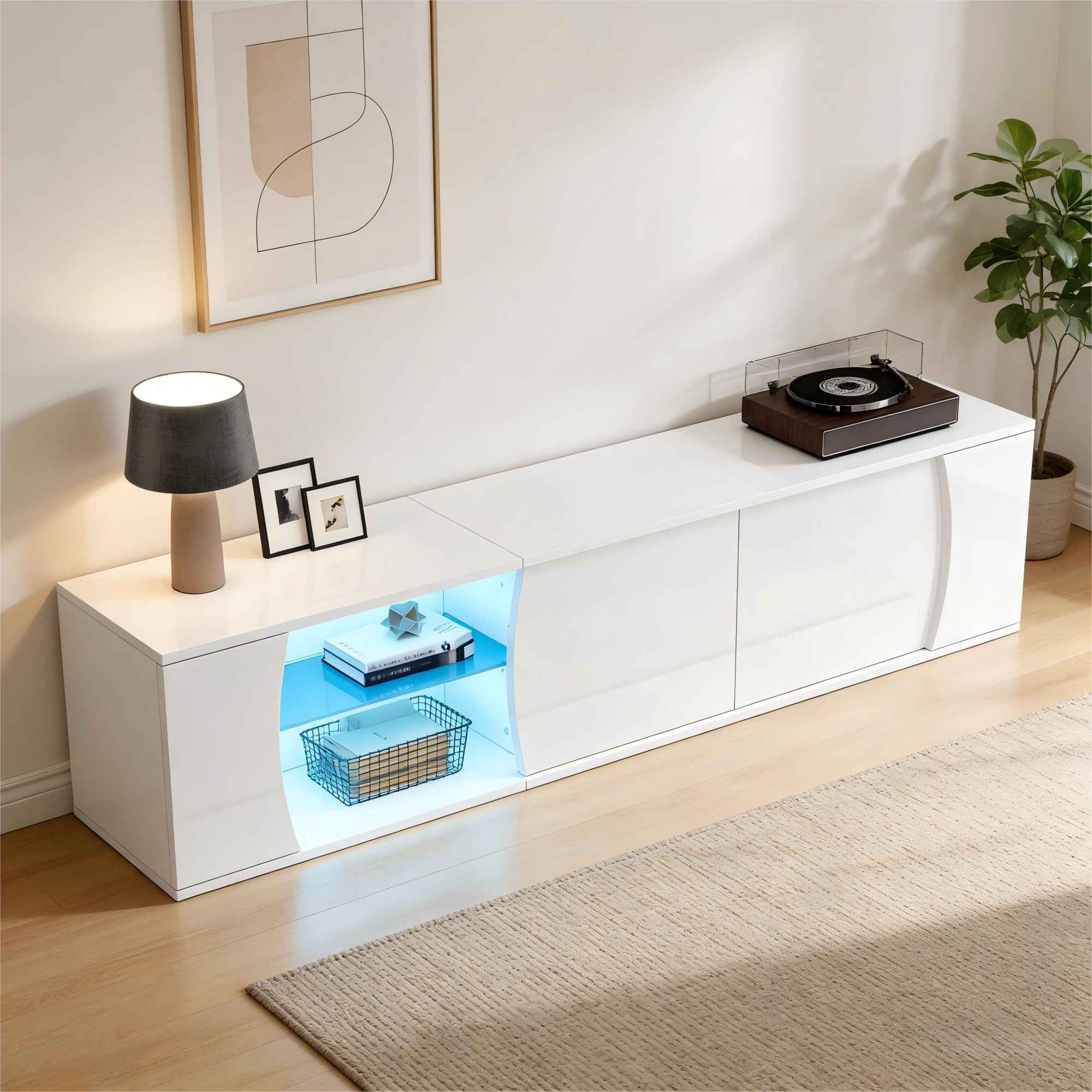 Meuble TV lowboard LINHOO blanc