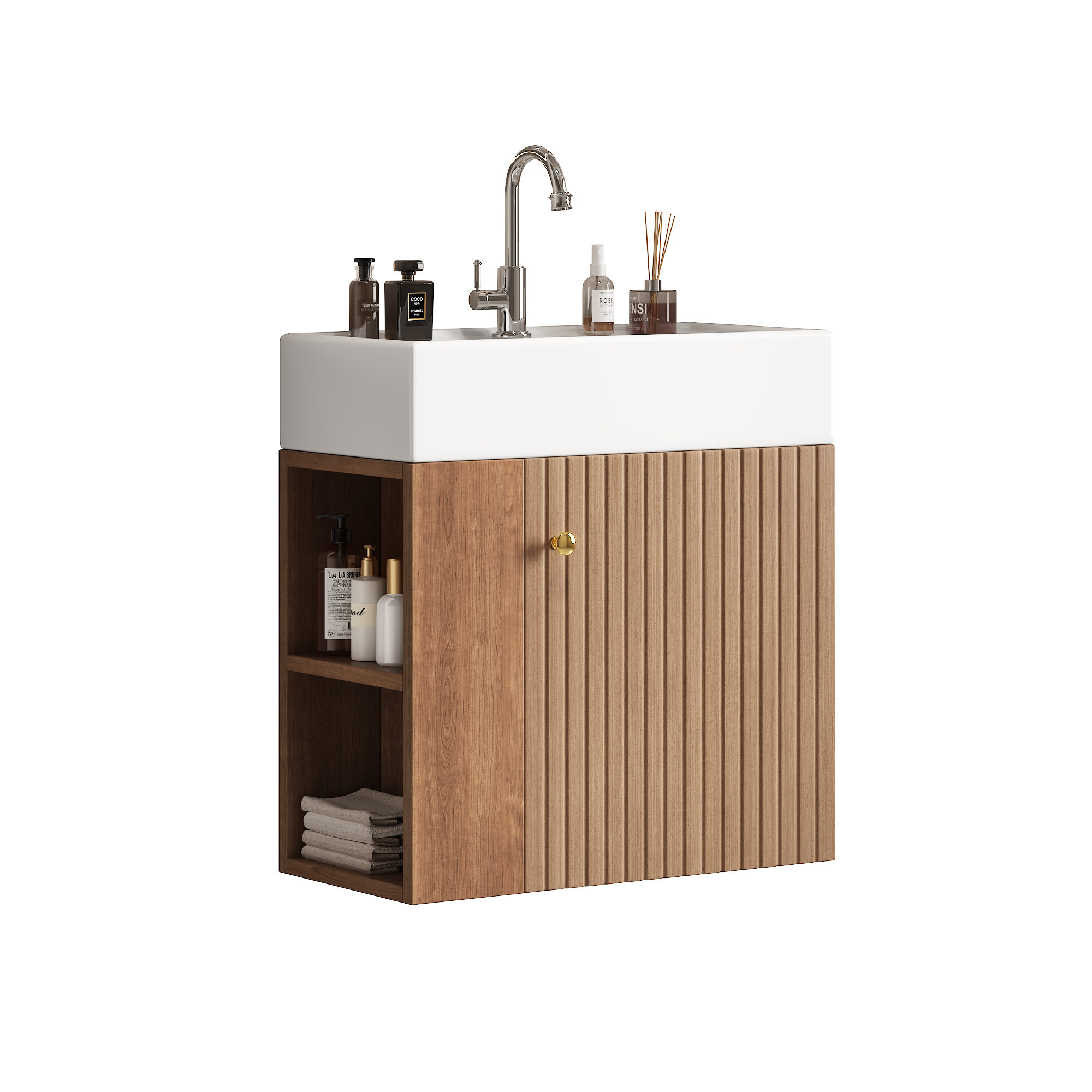 Meuble vasque blanc suspendu 55 cm vue complète