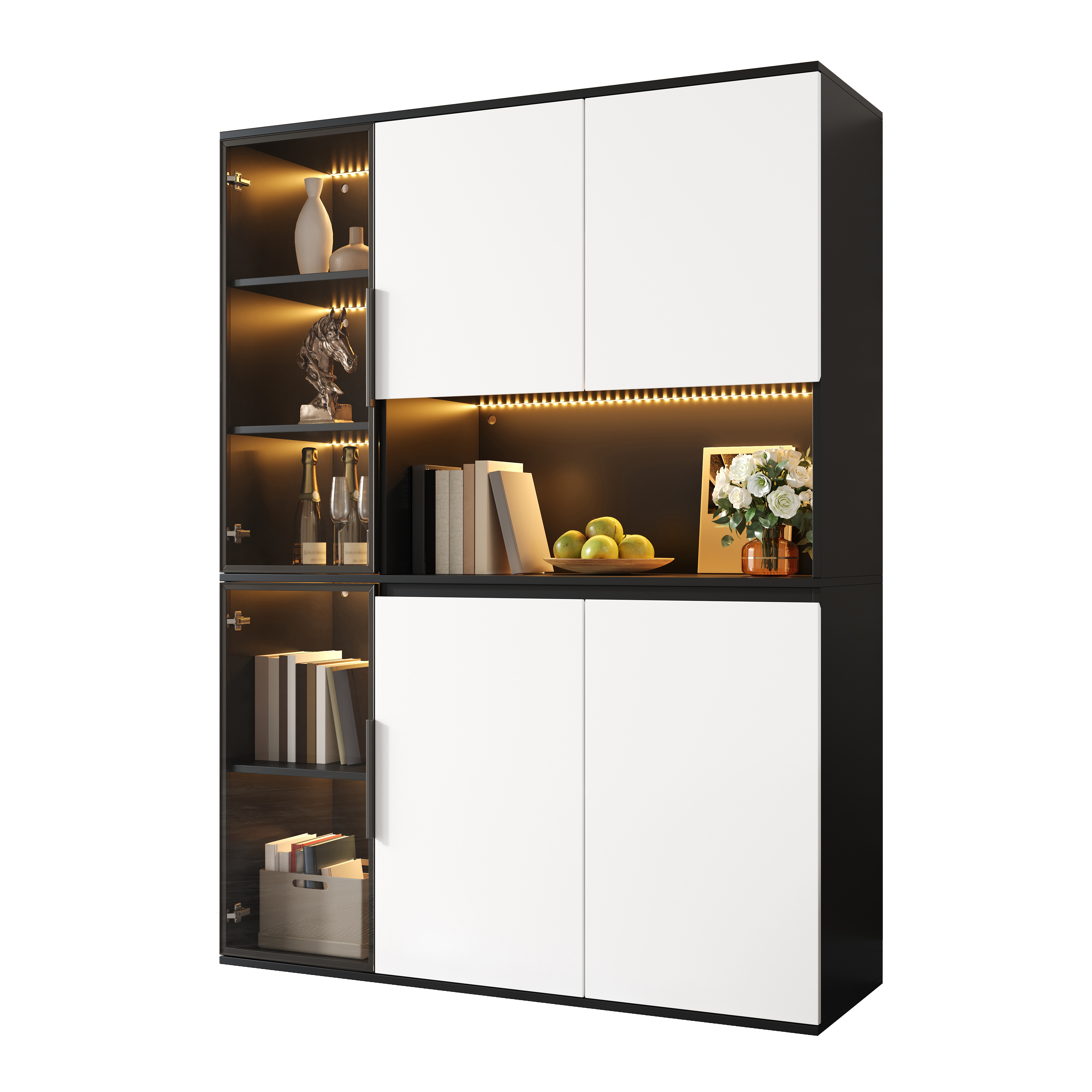 Vitrine haute noir et blanc avec LED
