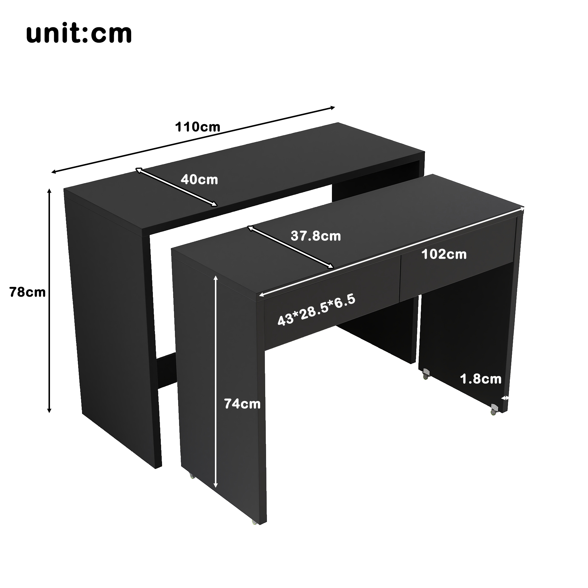Détail roulettes et structure bureau LINHOO