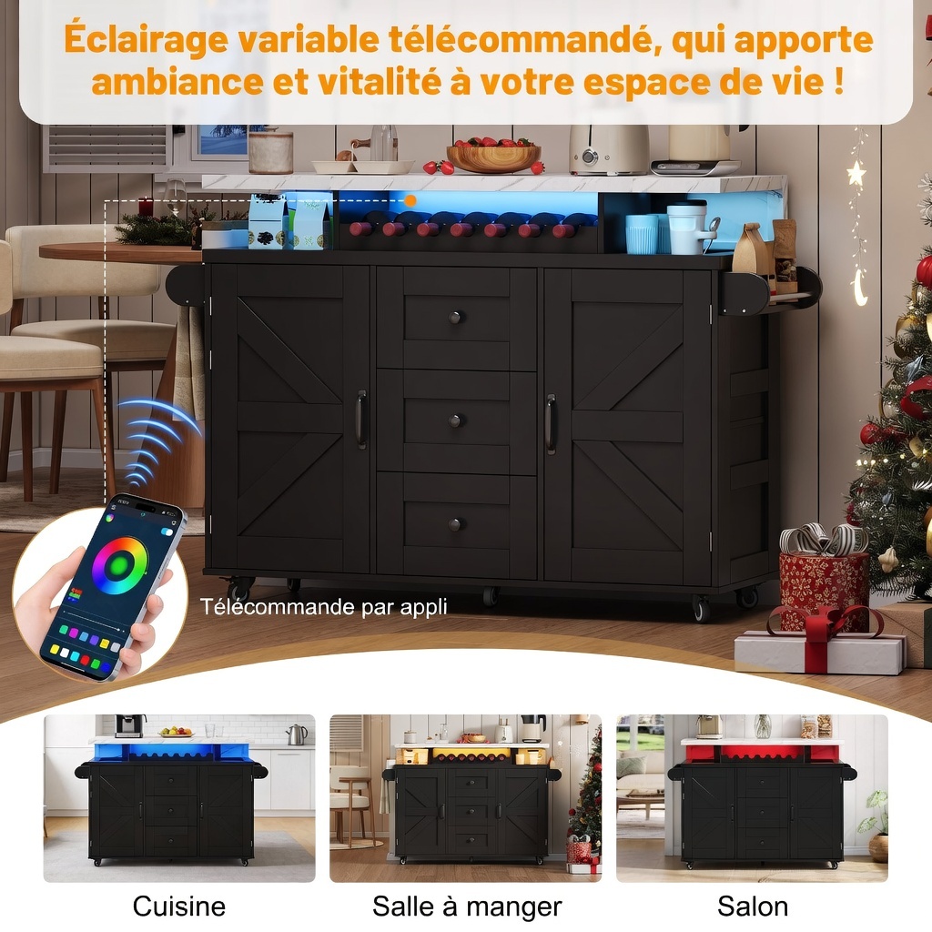 Vue rangement complet porte-verres bouteilles et roulettes