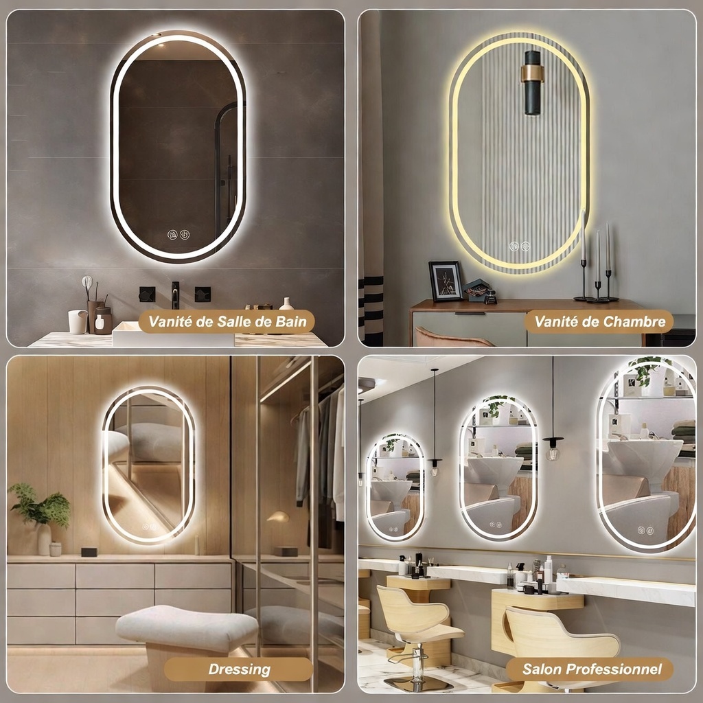 Miroir ovale LED 60x100cm sans cadre