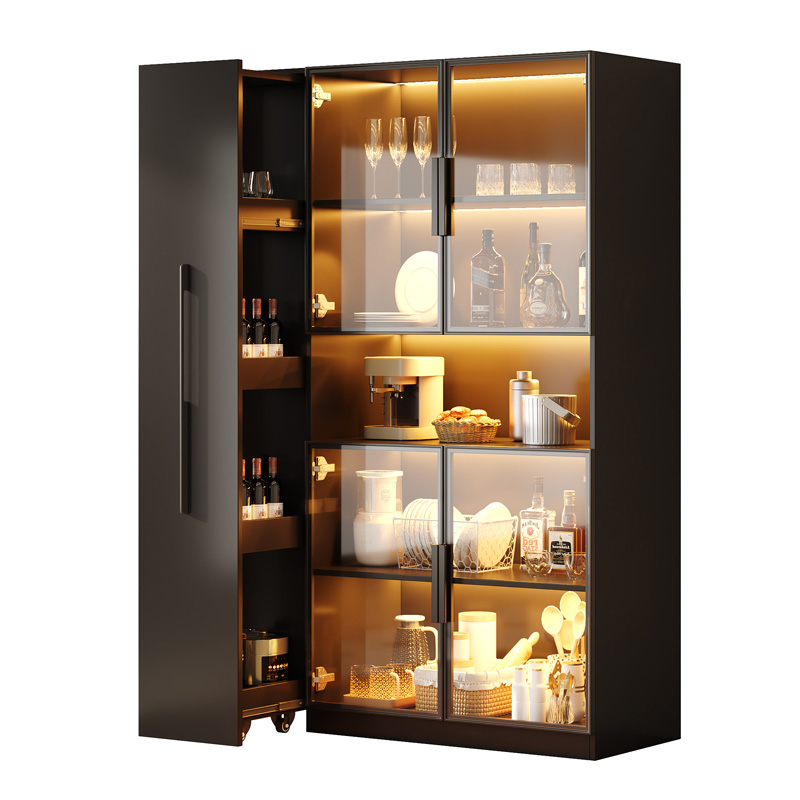 Vitrine en verre noire avec éclairage LED et espaces de rangement