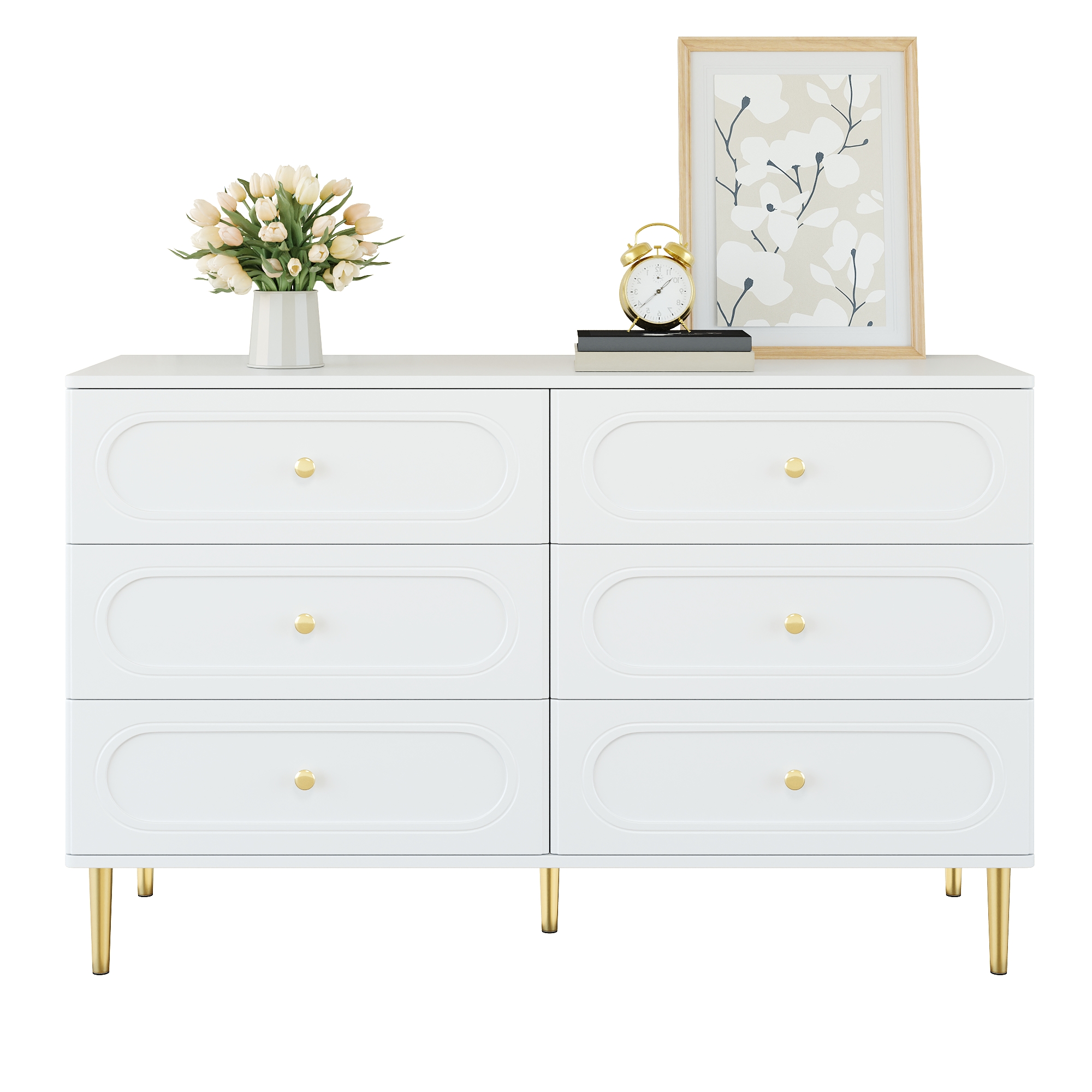 Buffet blanc avec 6 tiroirs et pieds metal