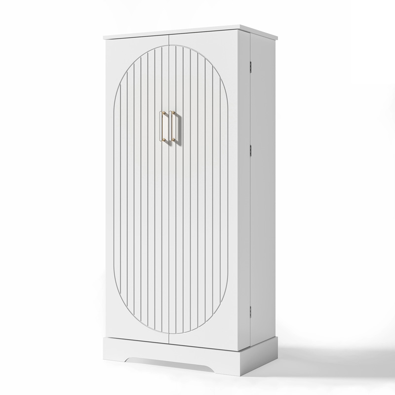 Meuble de cuisine multifonction blanc avec éclairage LED à capteur, étagères réglables et double porte