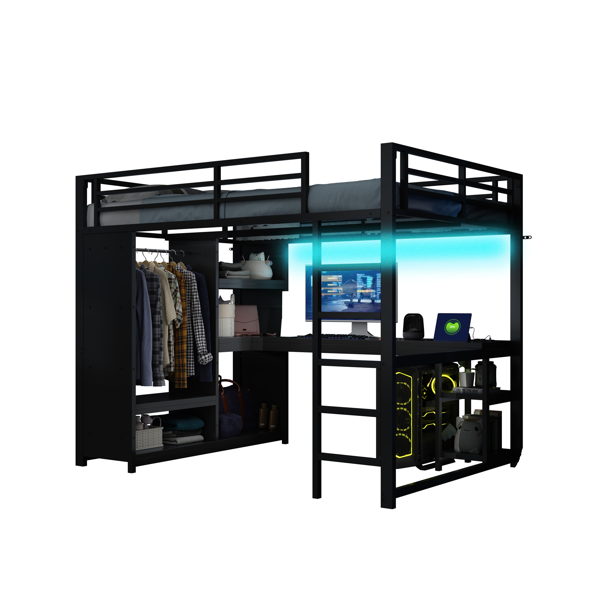 Lit mezzanine gaming 140x200cm LINHOO noir