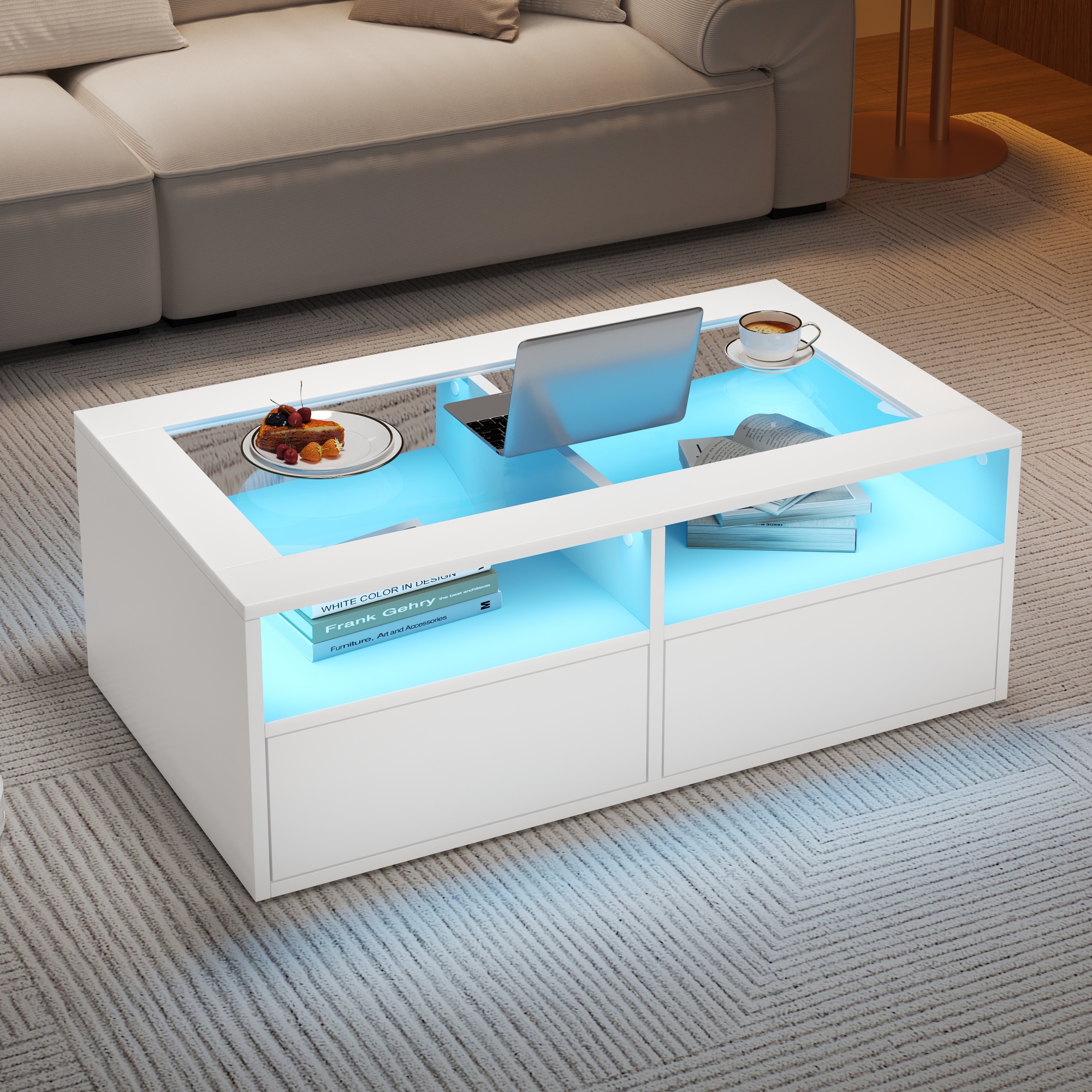 Table basse blanche vue d'ensemble