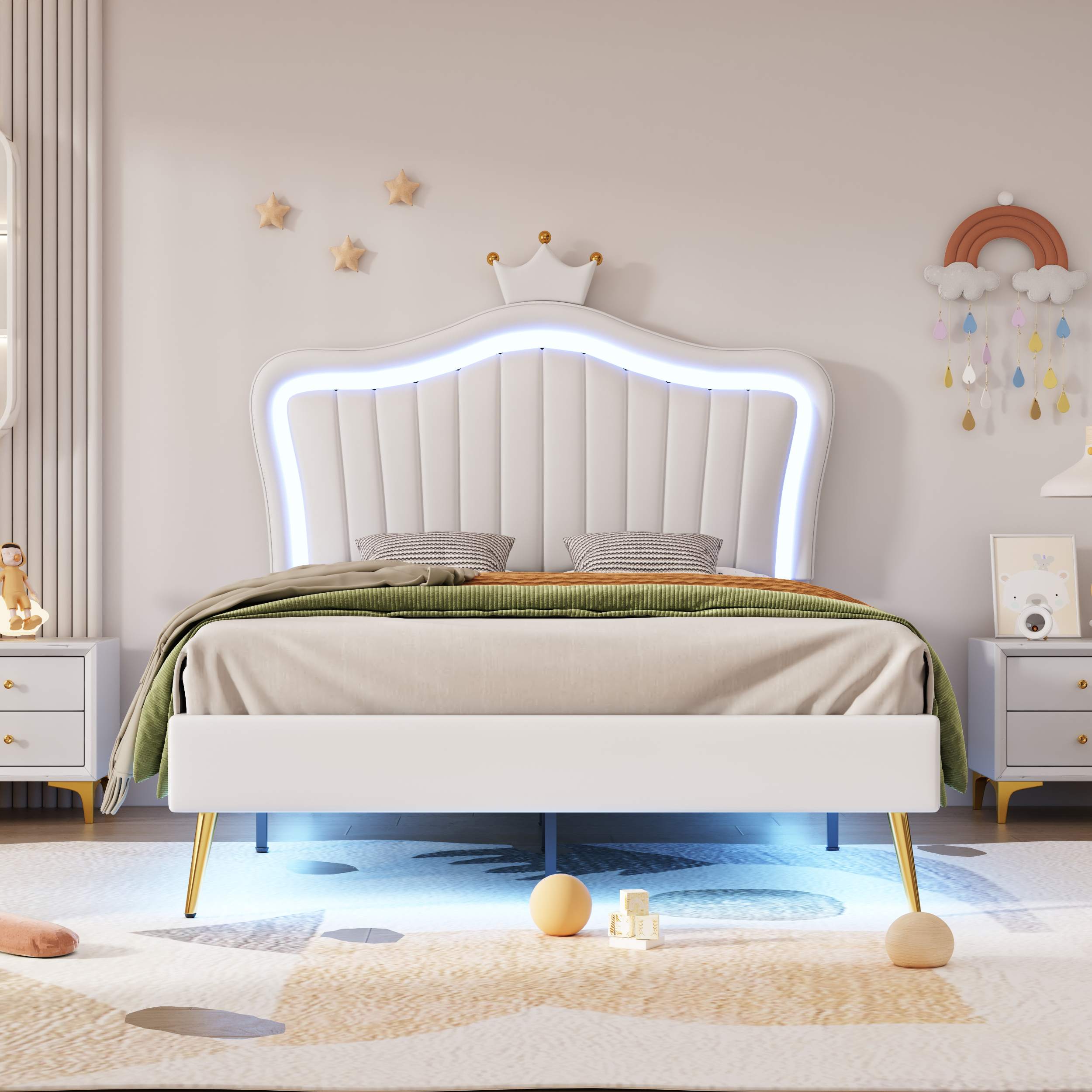 Lit enfant couronne blanc complet avec LED