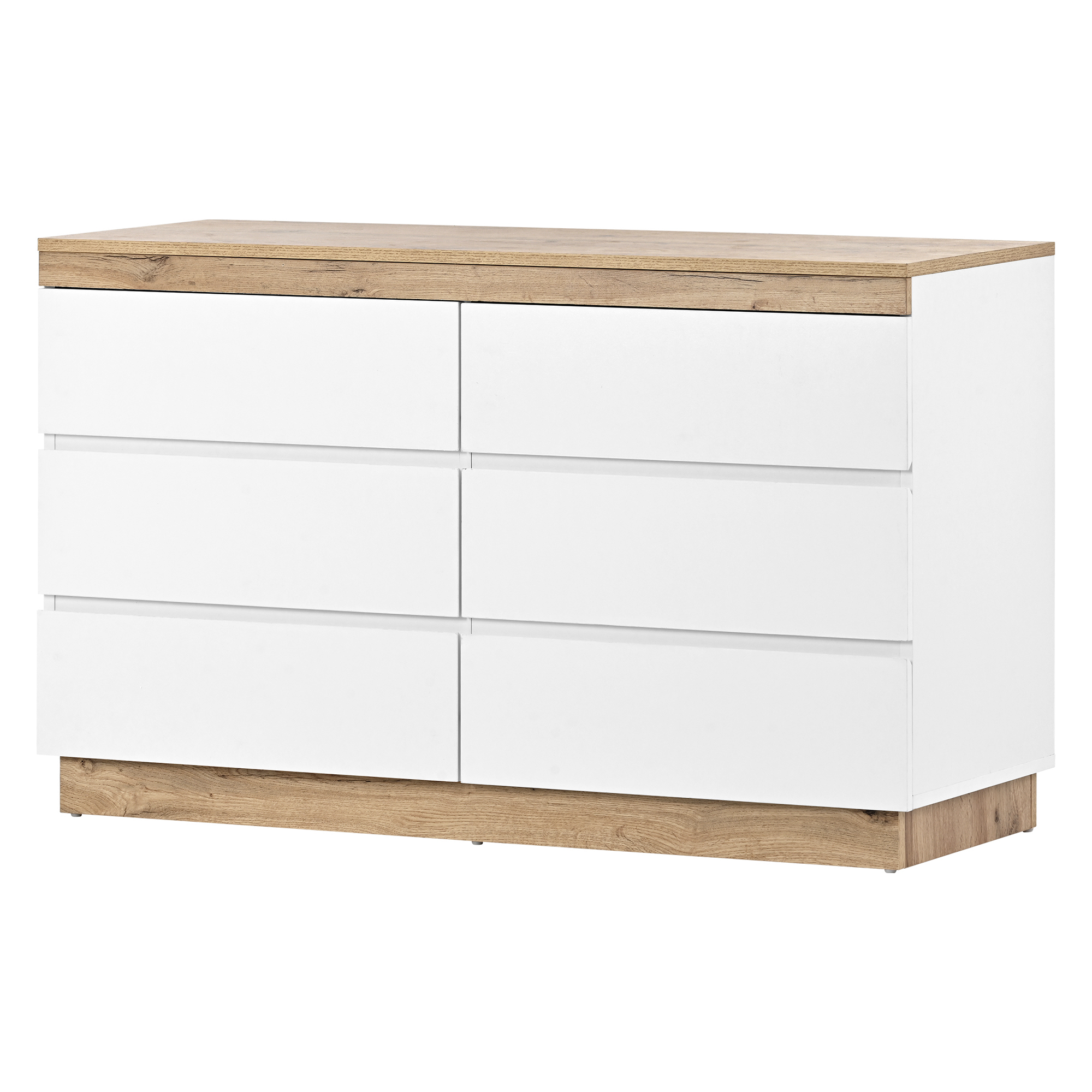 Commode 6 tiroirs blanc chêne complète dans chambre