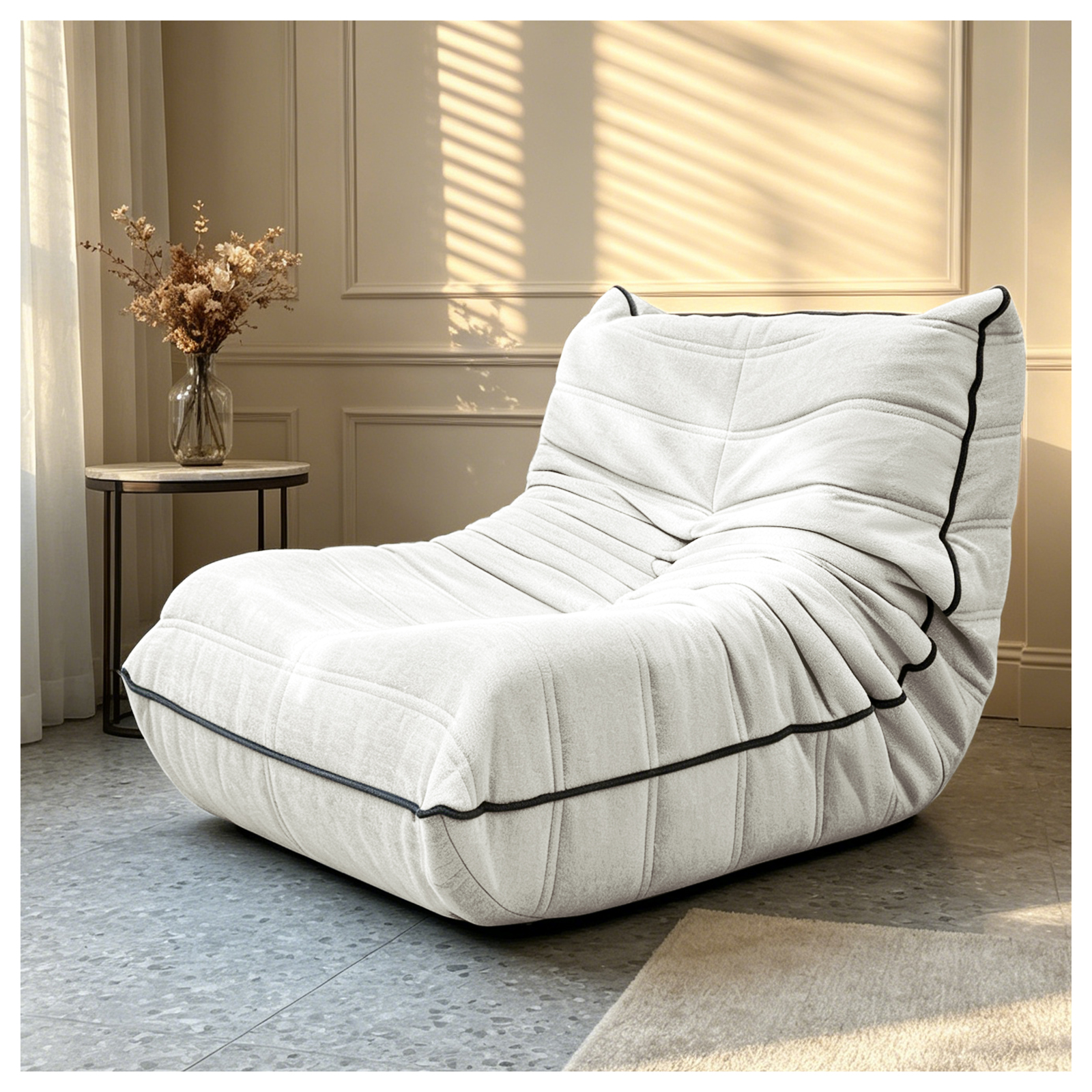 Fauteuil pouf chenille blanc en forme de chenille, canapé de sol avec dossier pour salon et chambre