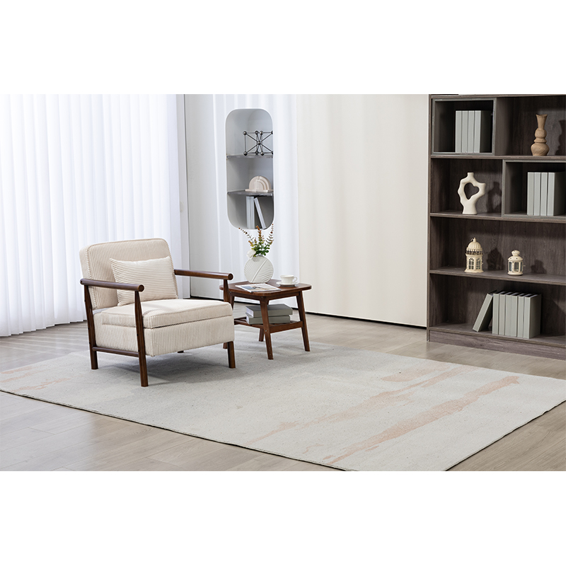 Fauteuil accent bois moderne avec coussin lombaire rose