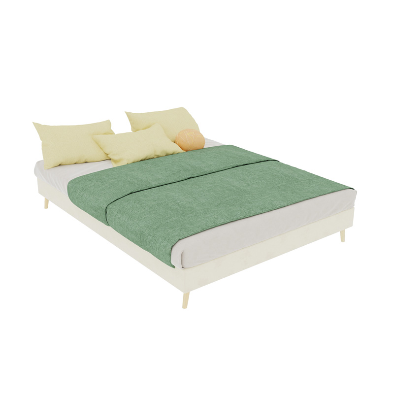 Cadre de lit minimaliste beige 140 x 200 cm en velours avec base basse
