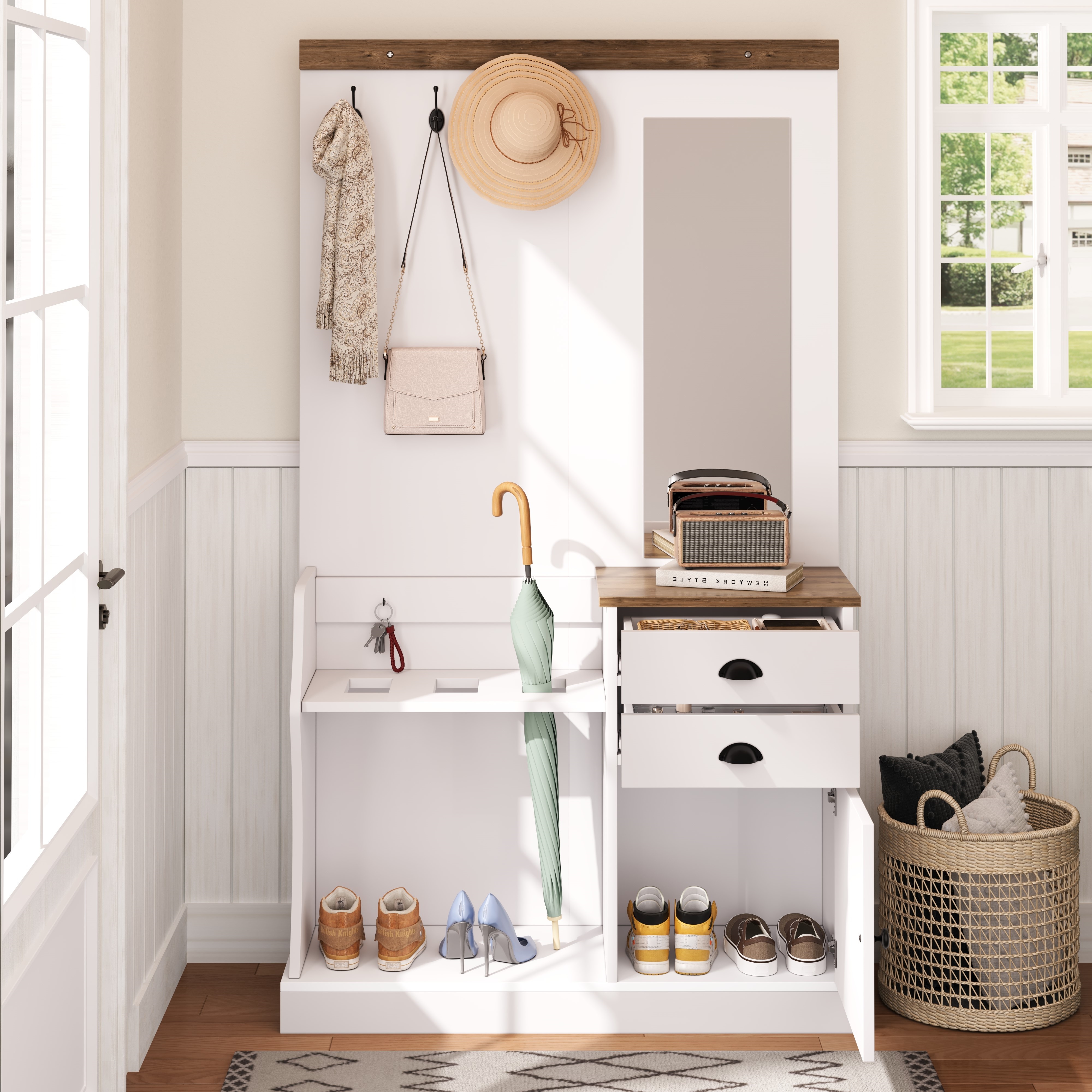 Vestiaire d’Entrée Blanc Bois