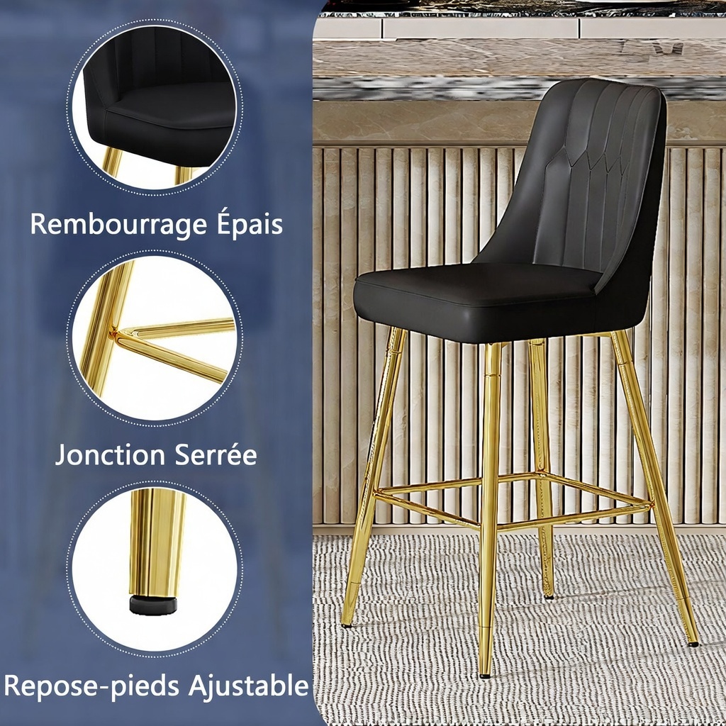 Détail dossier courbé et assise rembourrée cuir