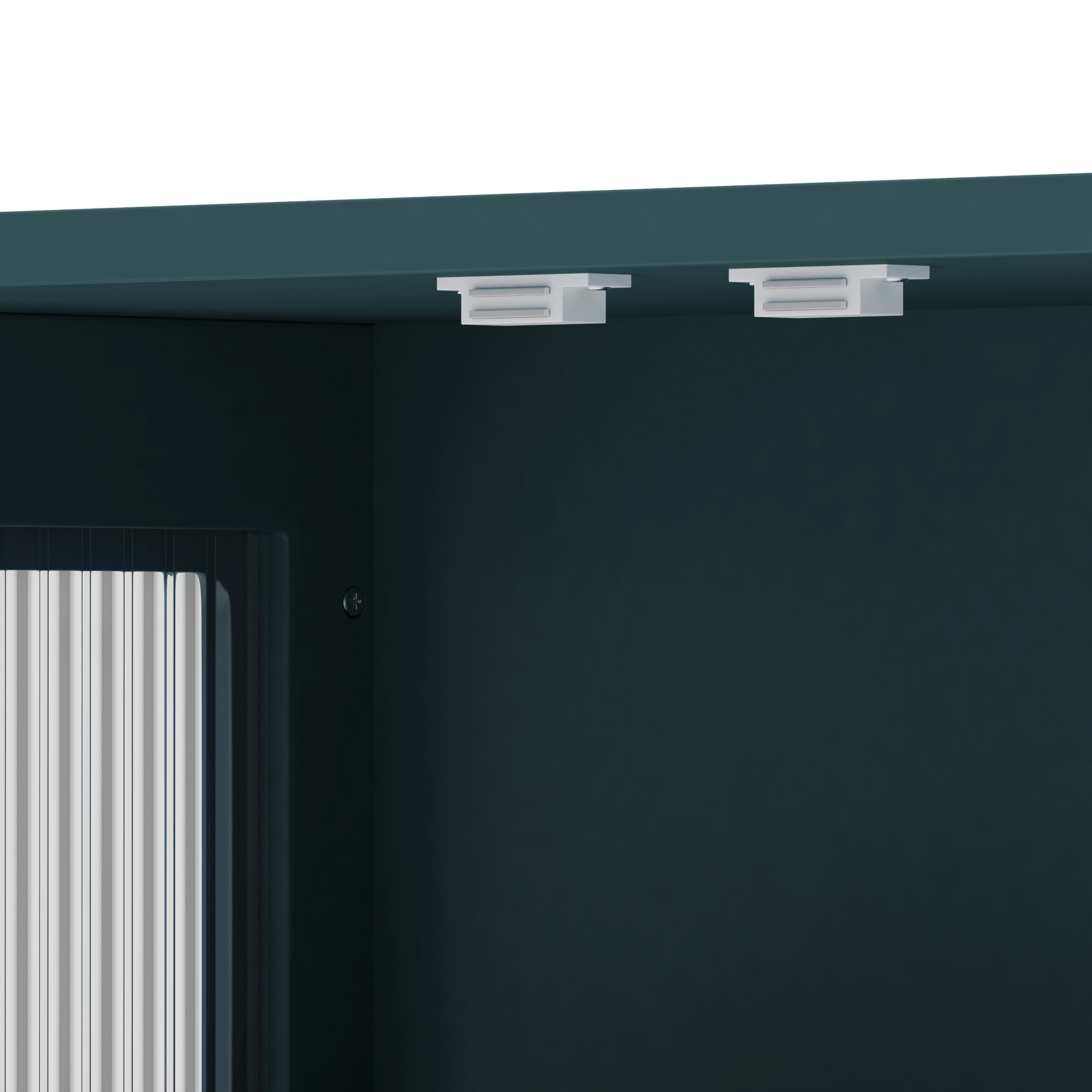 Détail barre serviettes et portes armoire murale vert foncé