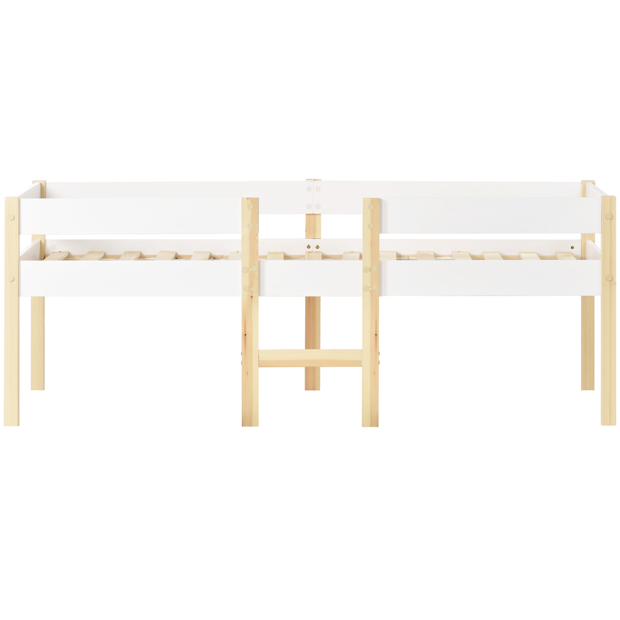 Détail pin massif blanc & chêne et échelle basse lit enfant