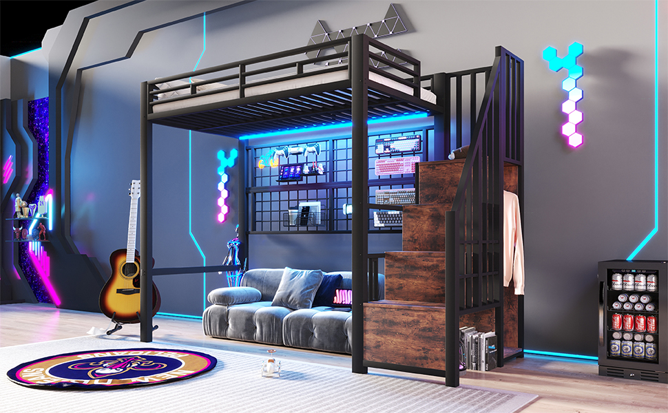 Lit mezzanine avec échelle et rangement