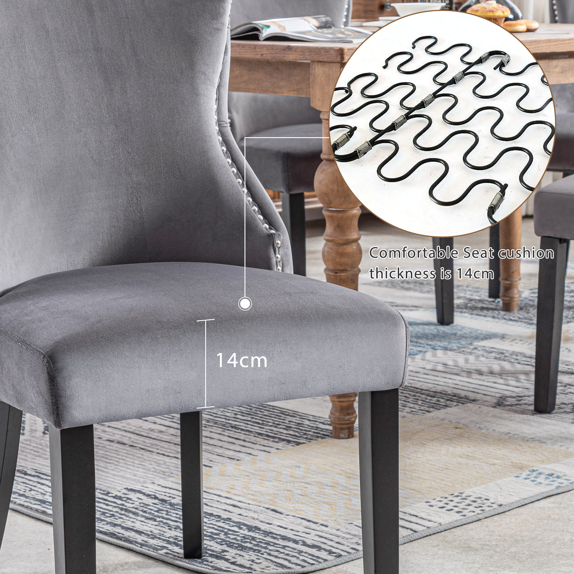 Lot de 2 chaises salle à manger velours gris LINHOO