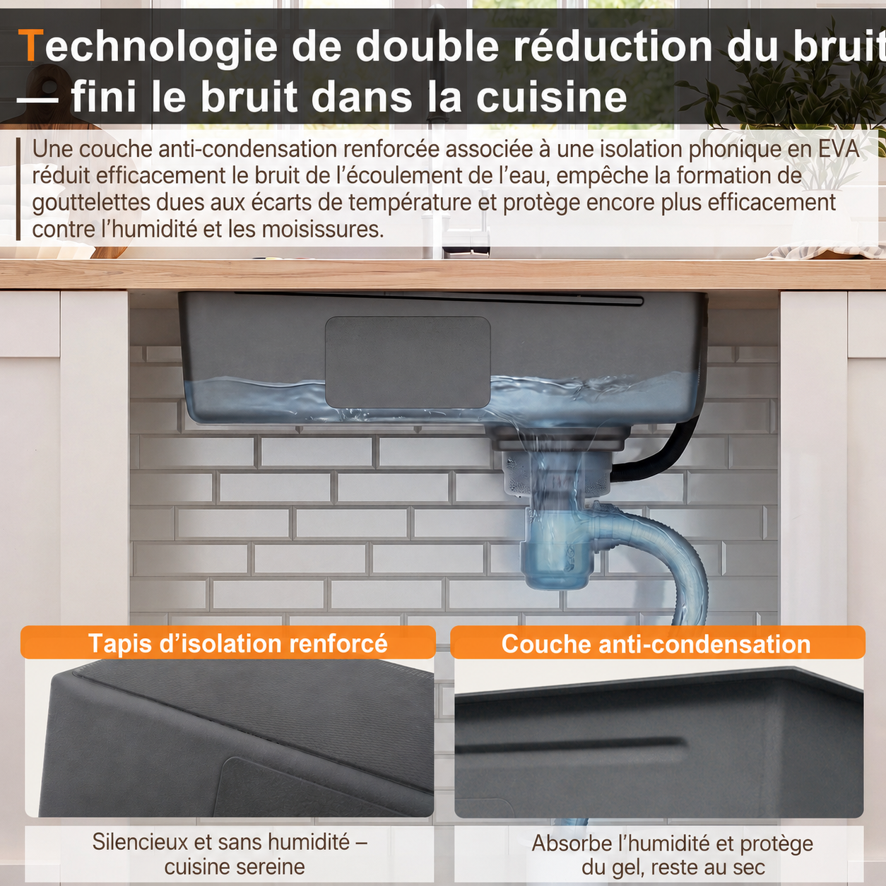 Évier encastrable en inox avec planche à découper et panier égouttoir