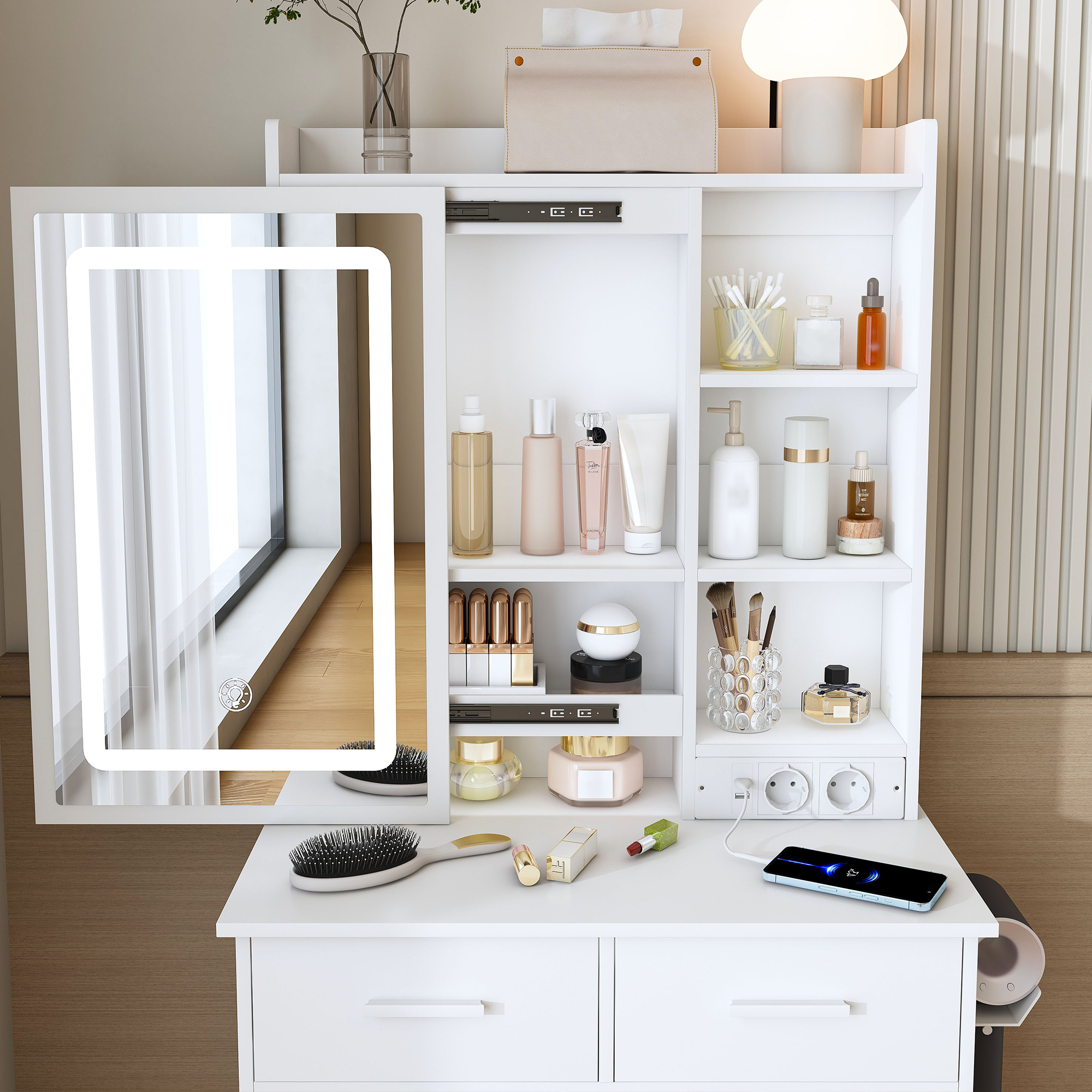 Éclairage LED 3 températures allumé miroir et prises USB