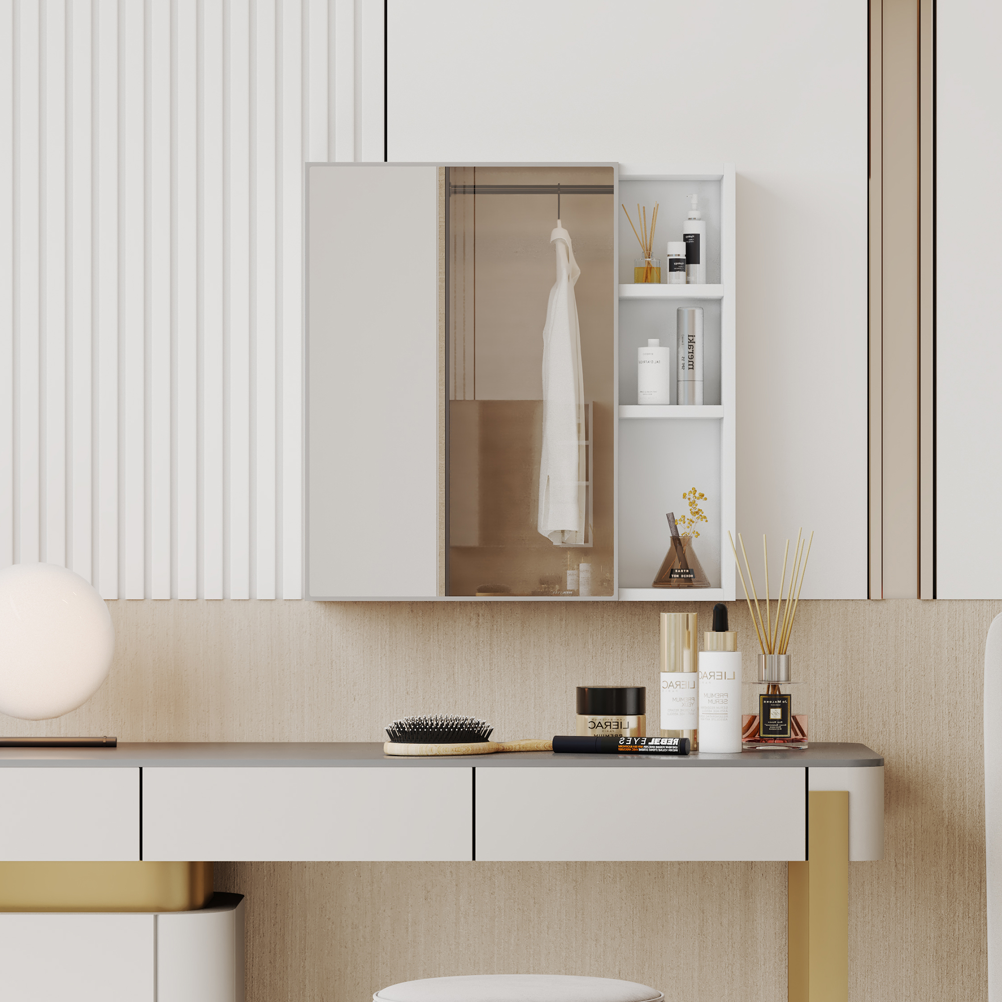 Miroir armoire murale blanche porte ouverte vue complète