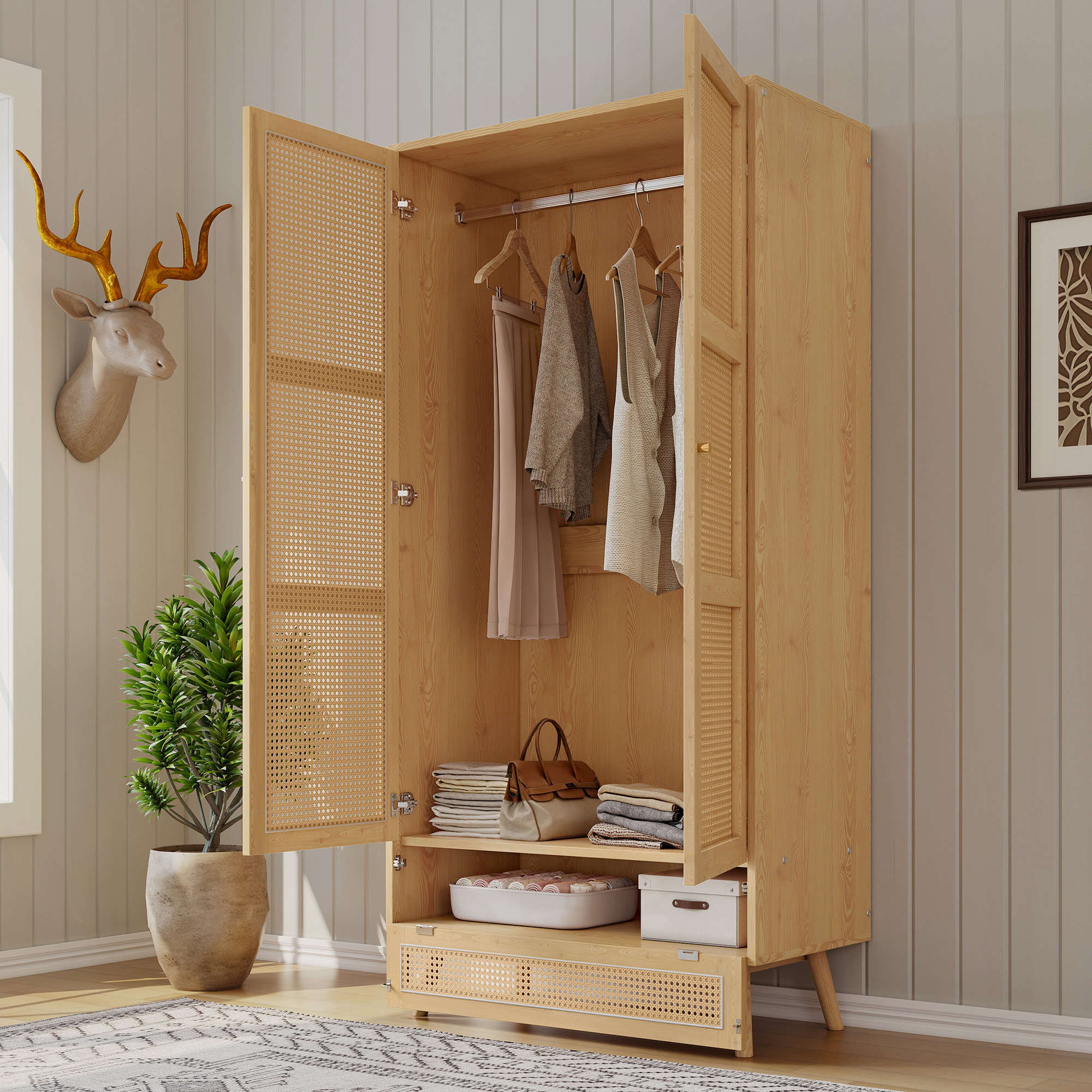 Armoire 2 Portes Rattan Naturel