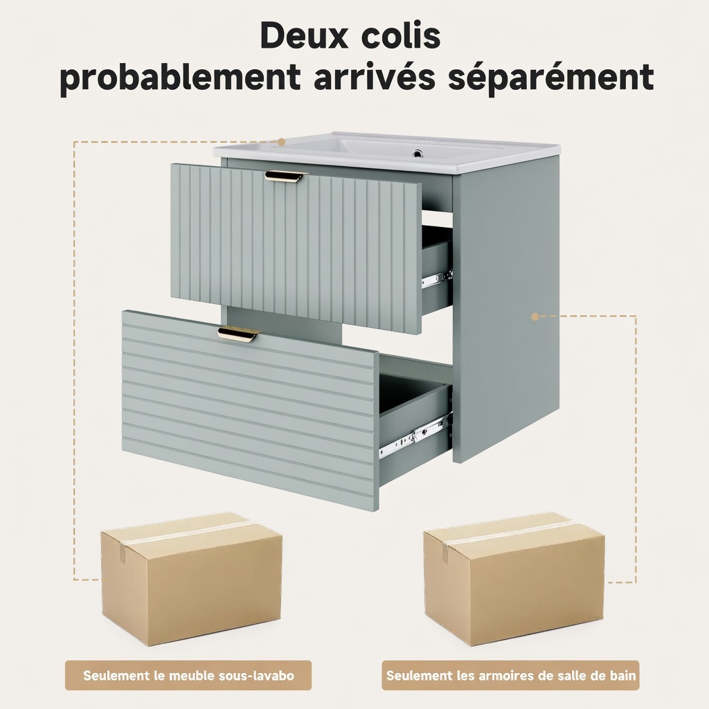 Détail tiroirs et vasque intégrée