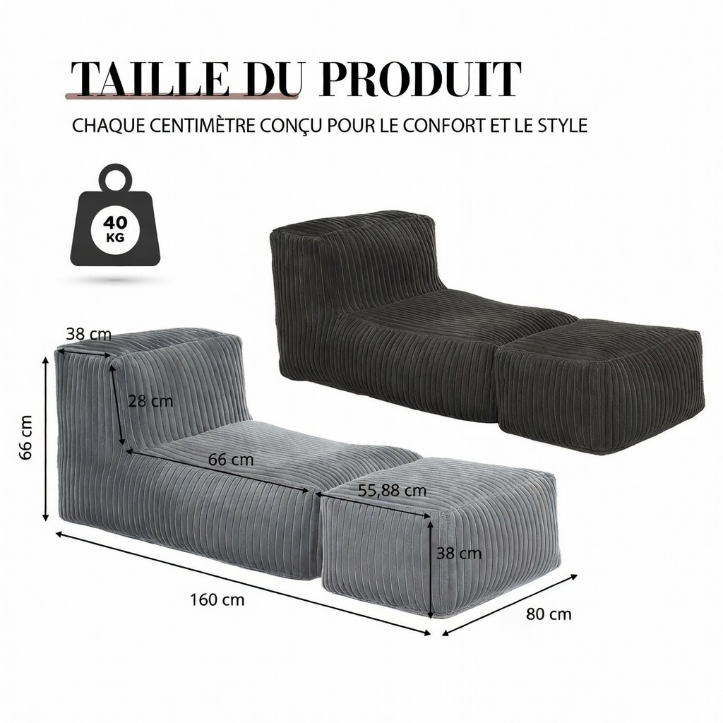 Détails modules fixés boucles anti-dérapantes et dimensions