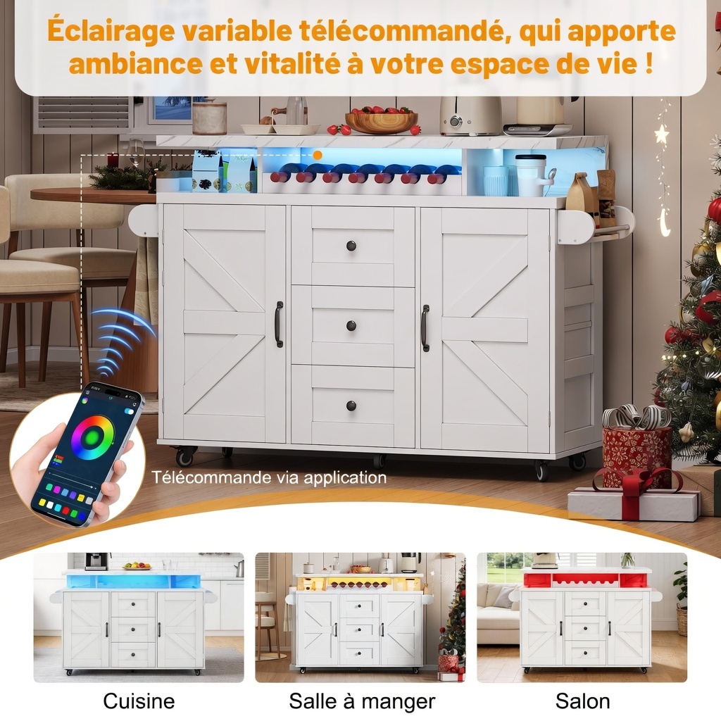 Vue rangement portes tiroirs porte-verres et roulettes