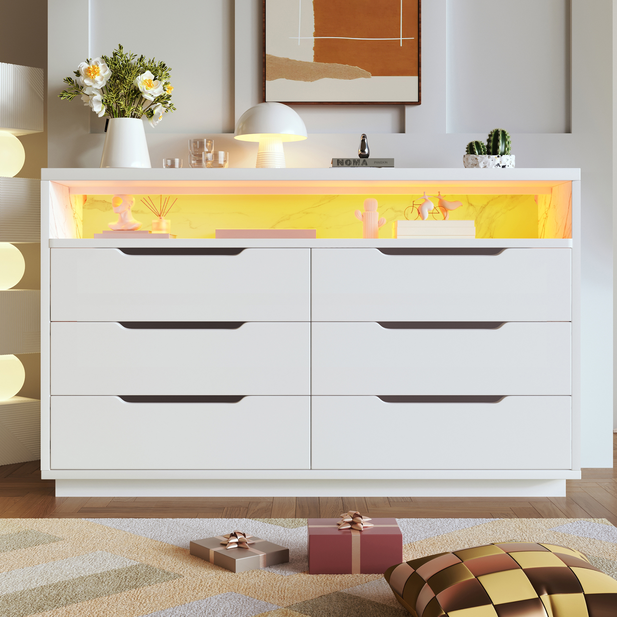 Buffet blanc LED moderne fermé élégant