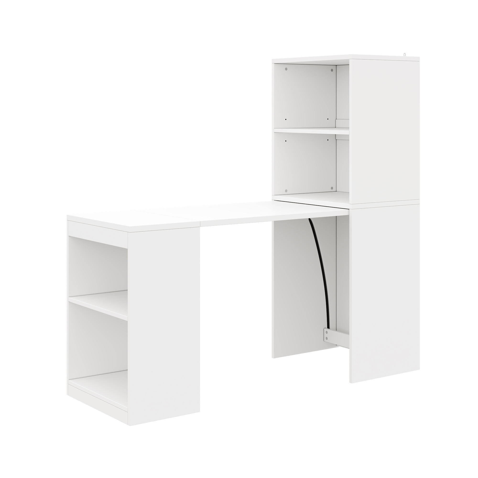 Détail bureau déplié avec étagères