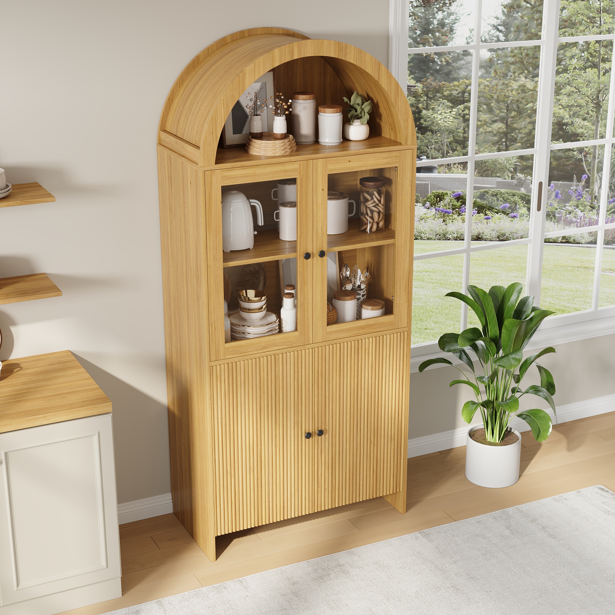 Sideboard arqué installé en salon rangement déco vaisselle