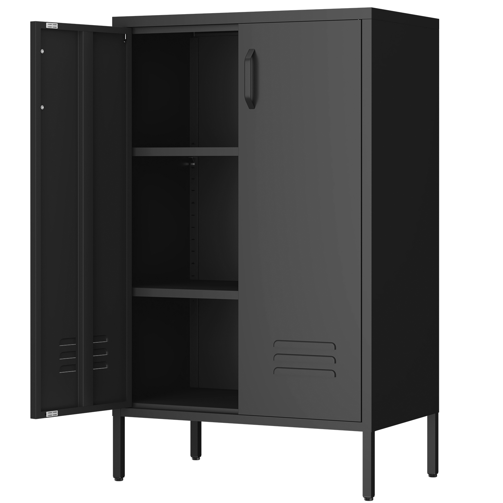 Armoire métal rose utilisée en cuisine avec rangements organisés