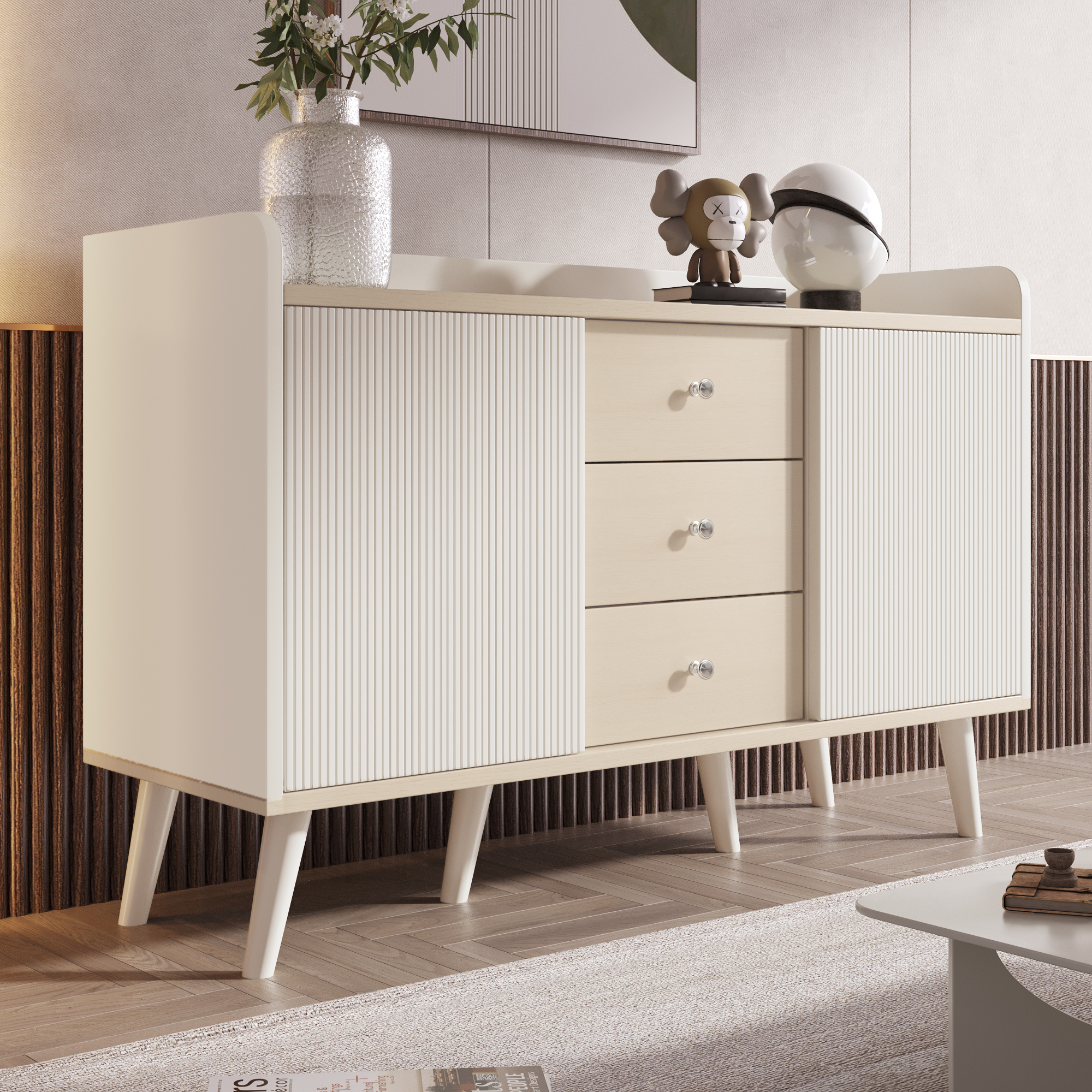 Buffet bois blanc 120 cm fermé design moderne