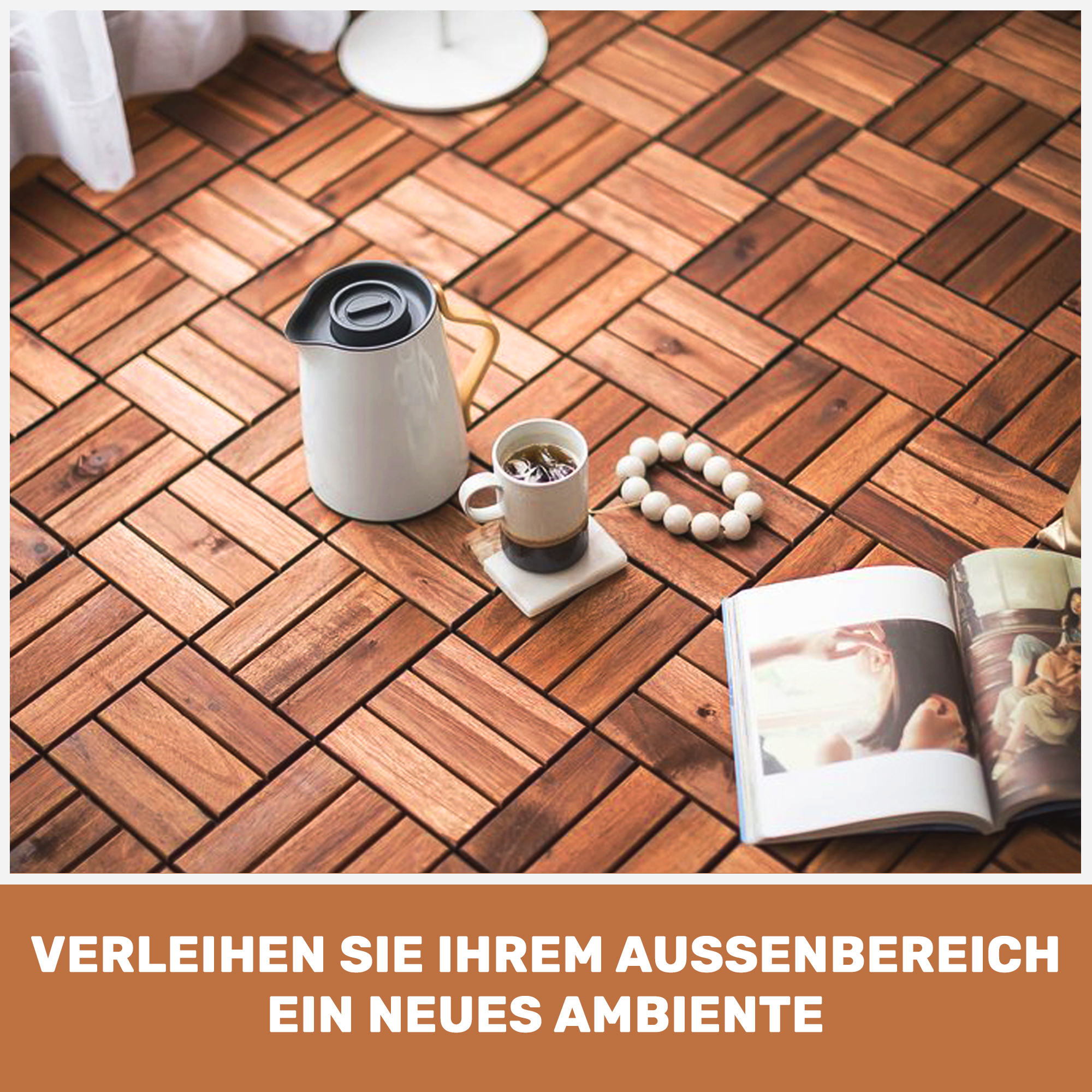 Dalles de terrasse clipsables en bois d’acacia marron lot de 22 pièces pour balcon, patio et piscine