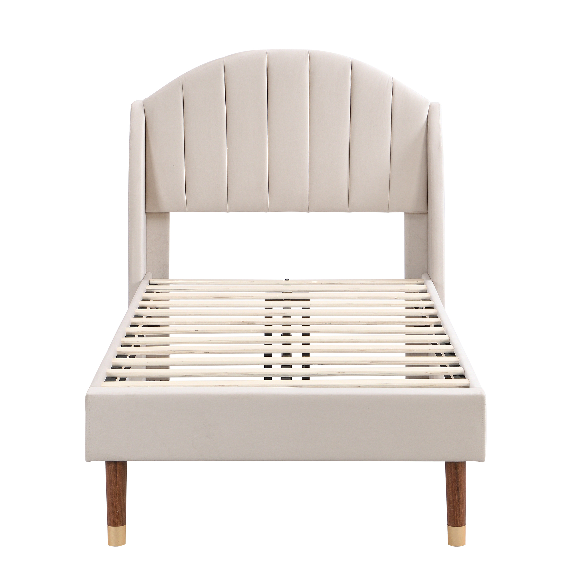 Lit simple matelassé 90x200 beige velours complet avec tête de lit