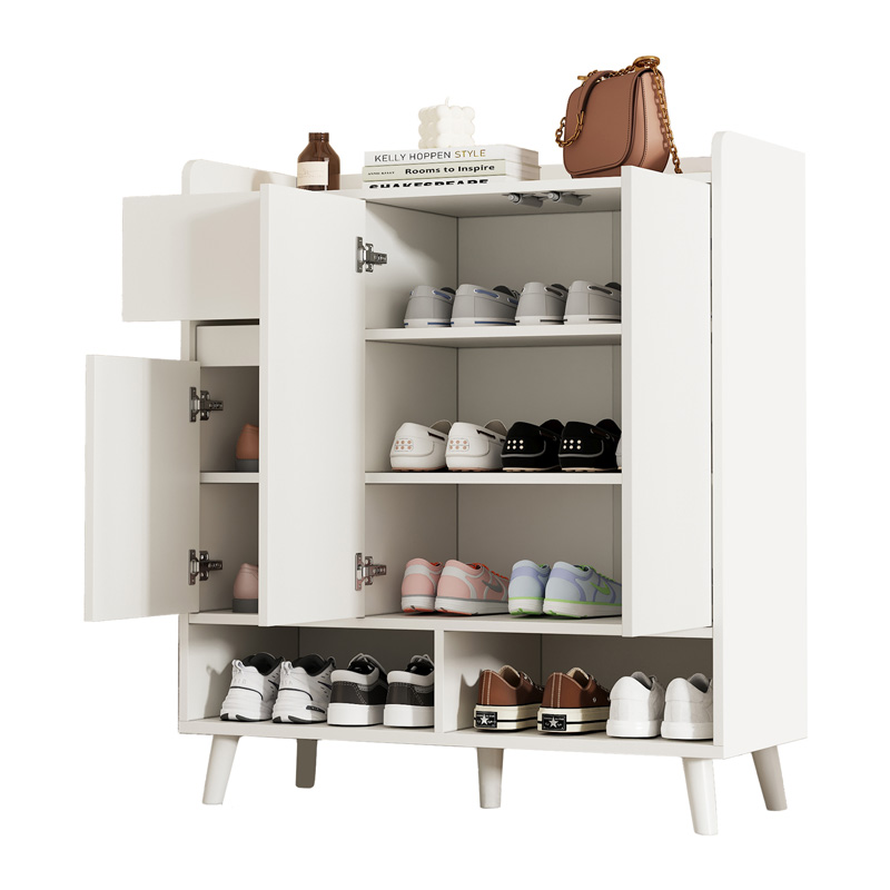 Buffet meuble à chaussures blanc 90 x 35 x 99 cm avec étagères réglables et pieds en bois massif