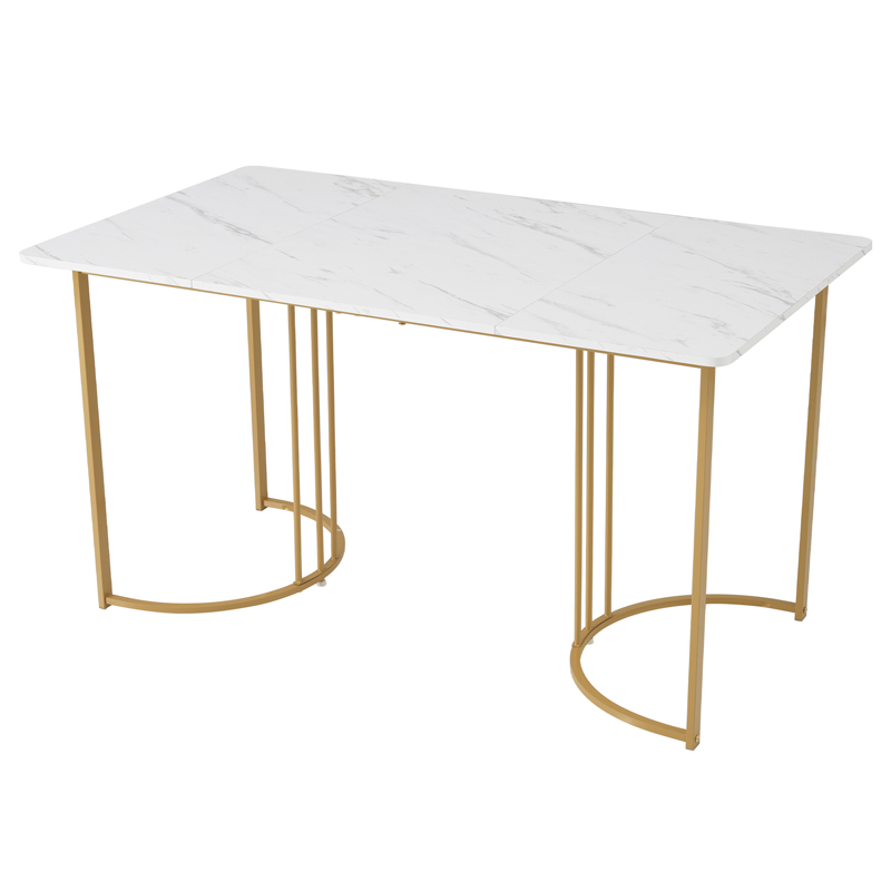 Table à manger rectangulaire 140 x 80 cm avec plateau blanc effet marbre et piètement doré