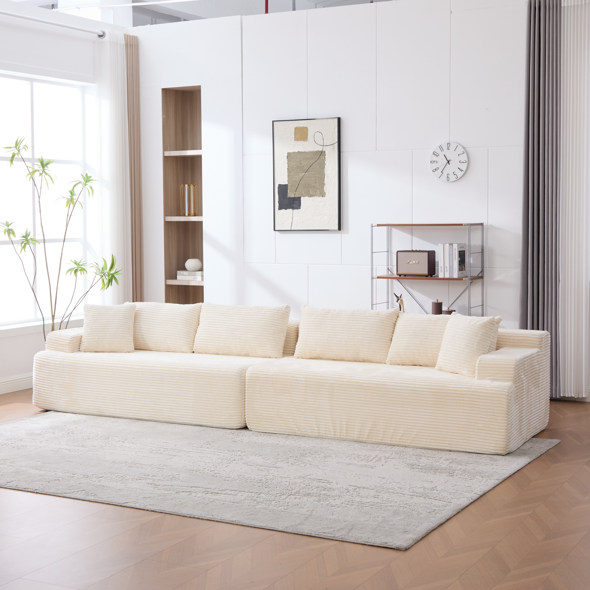 Canape modulaire beige en chenille compresse