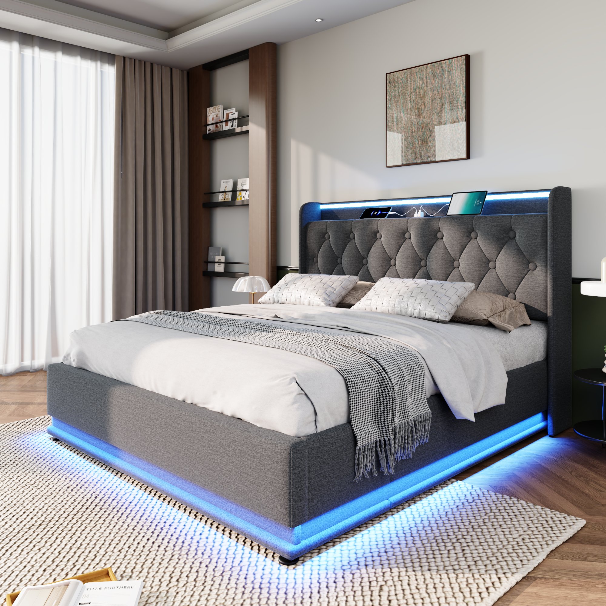 Lit avec rangement hydraulique et LED