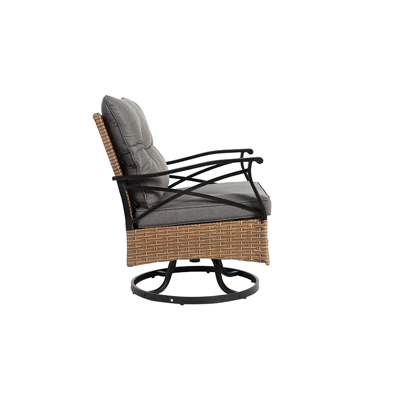 Détail fauteuils pivotants 360° et coussins rembourrés courbés