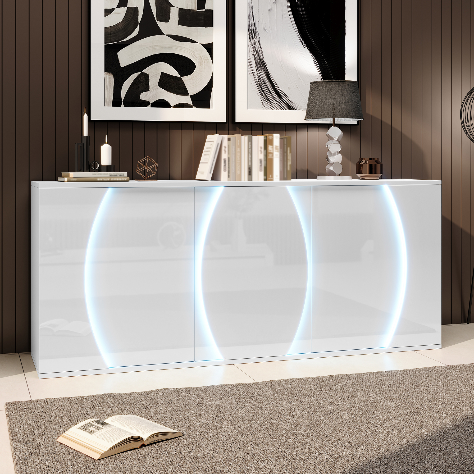 LINHOO Meuble TV LED Blanc