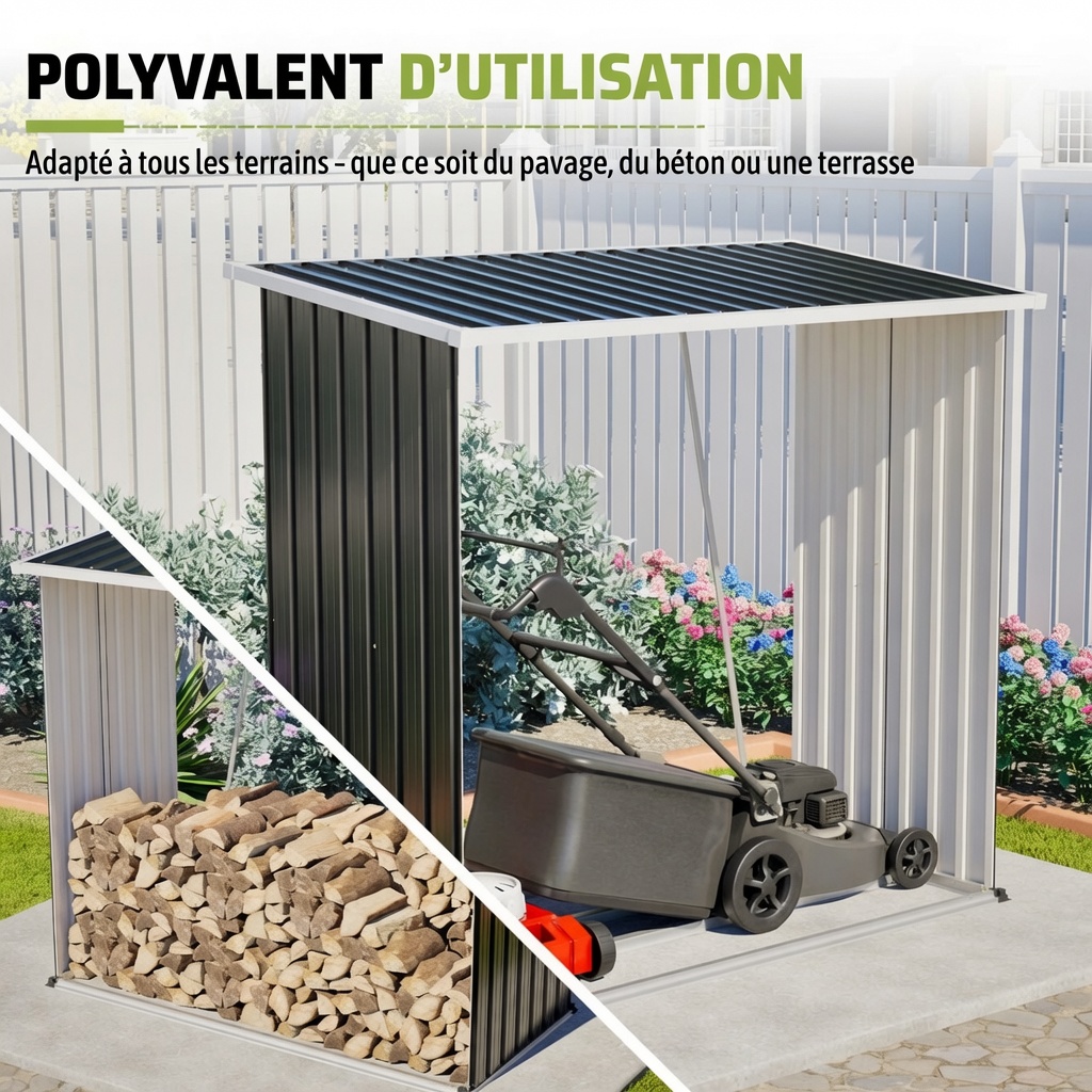 Range-bûches extérieur en métal avec structure surélevée pour jardin