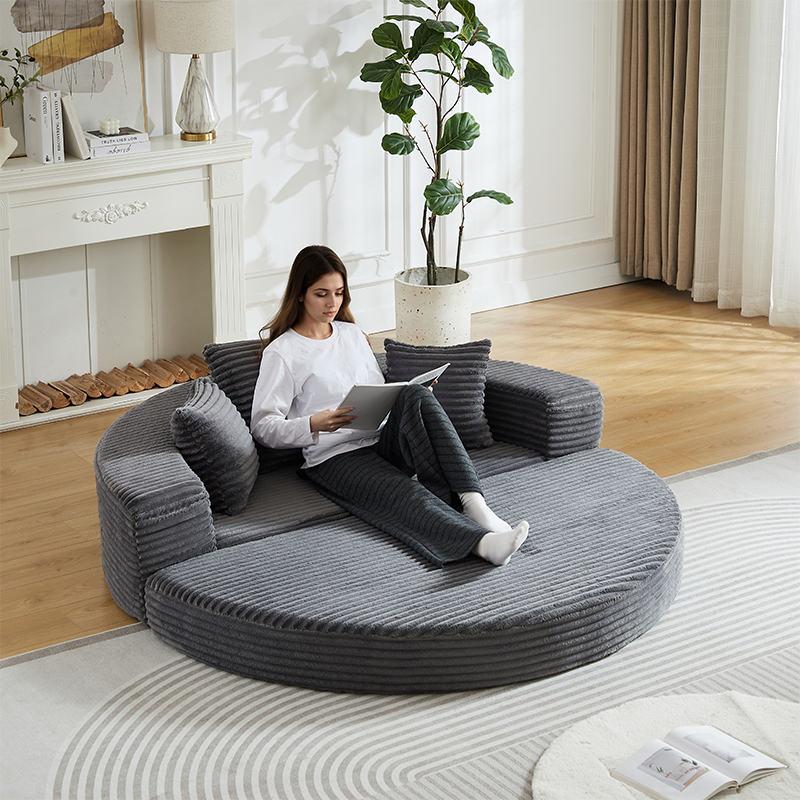 Canapé demi-rond transformé en lit rond