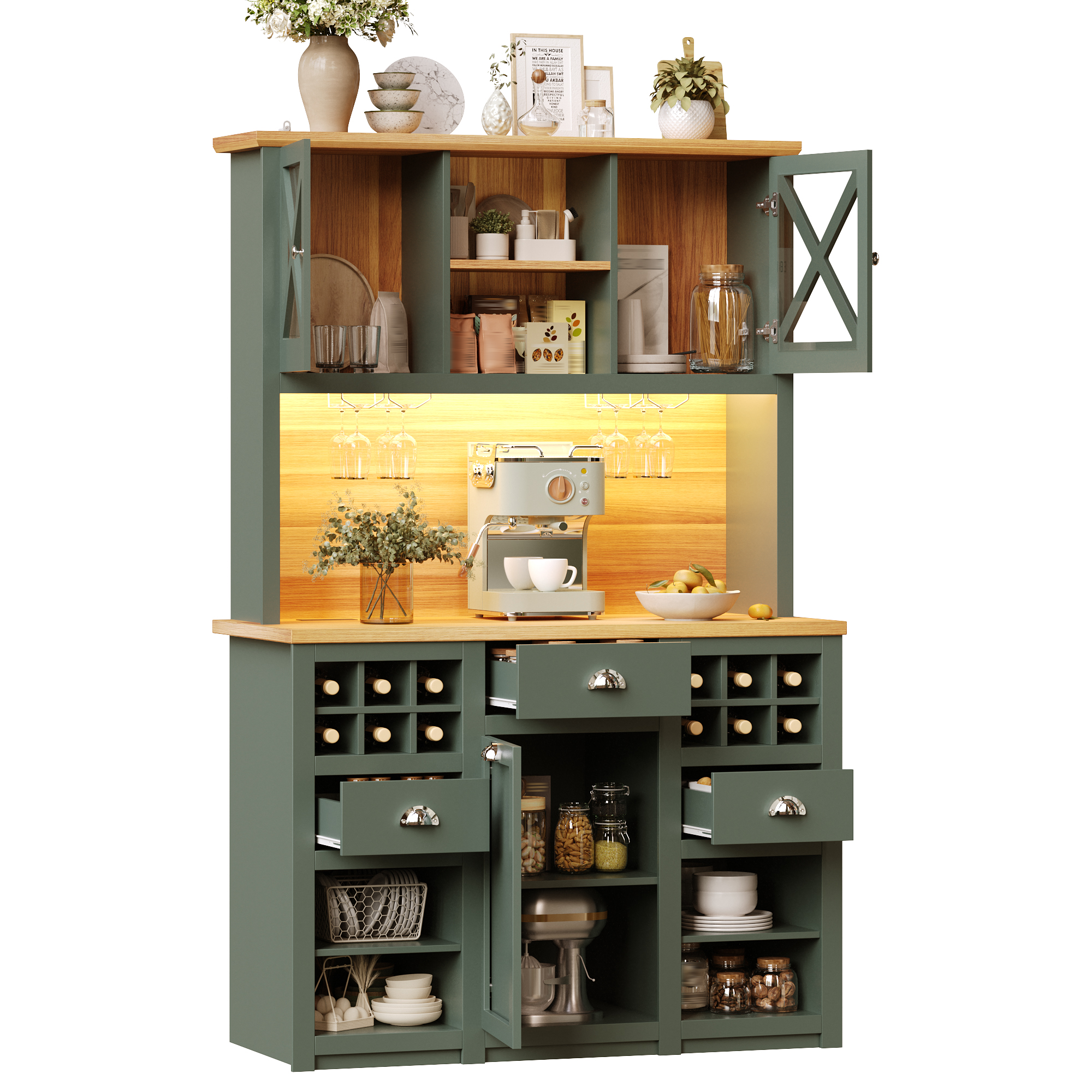 Détail vin et portes verre meuble haut