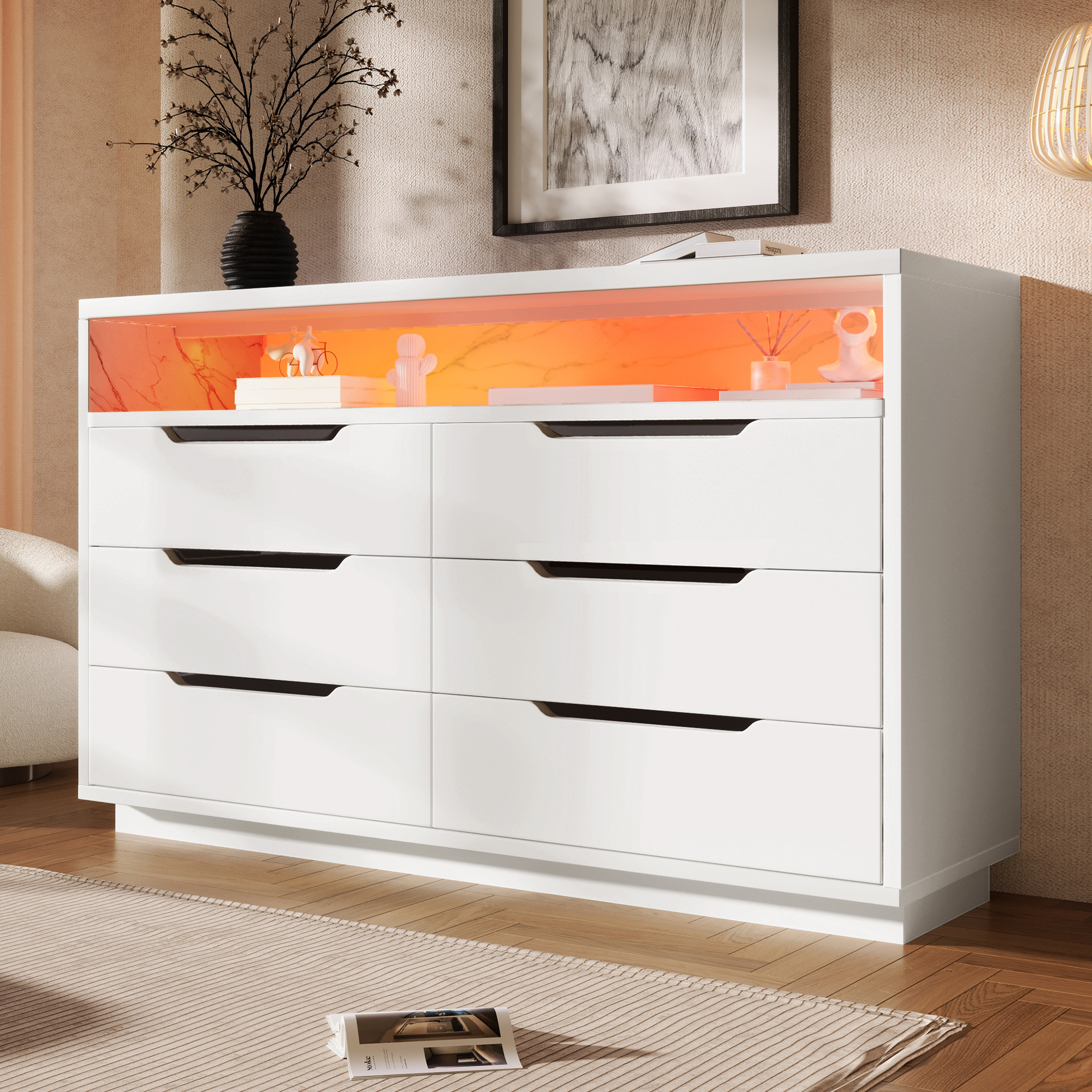 Détail LED multicolore allumée et tiroirs