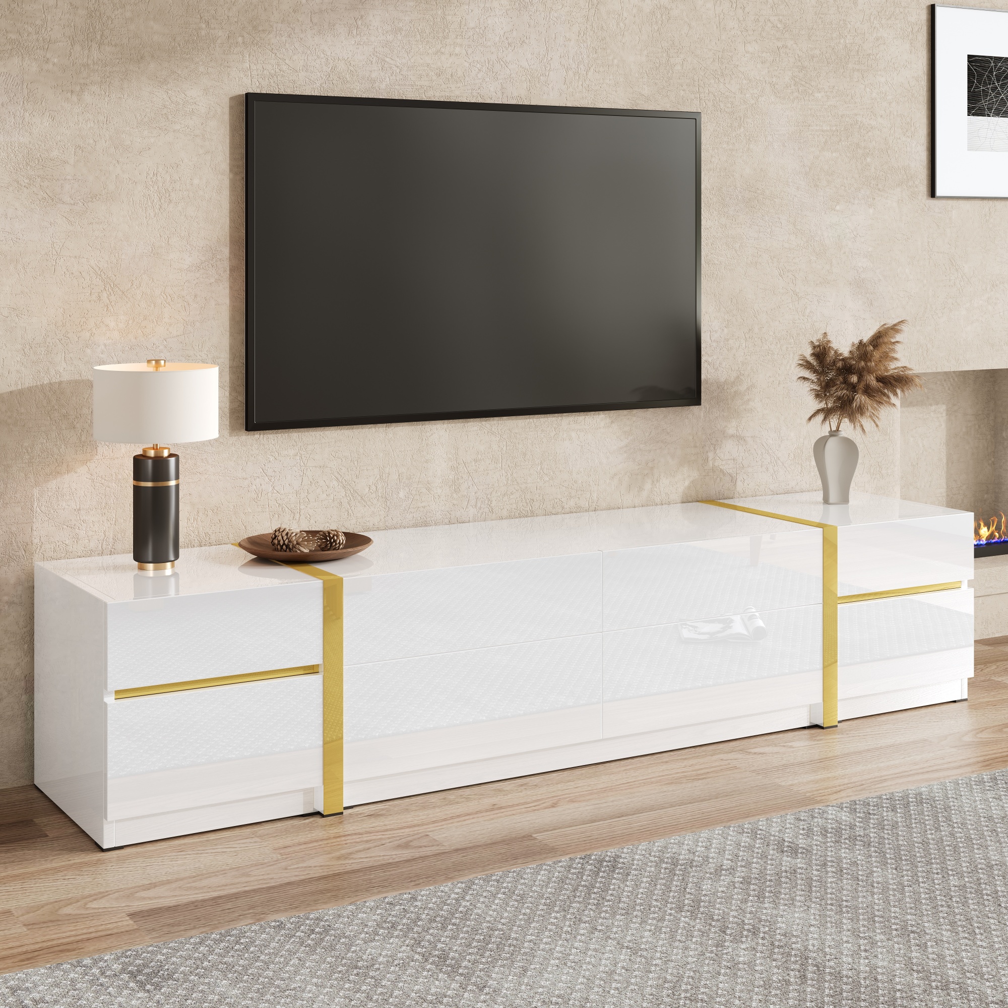 Meuble TV LINHOO ouvert avec tiroirs