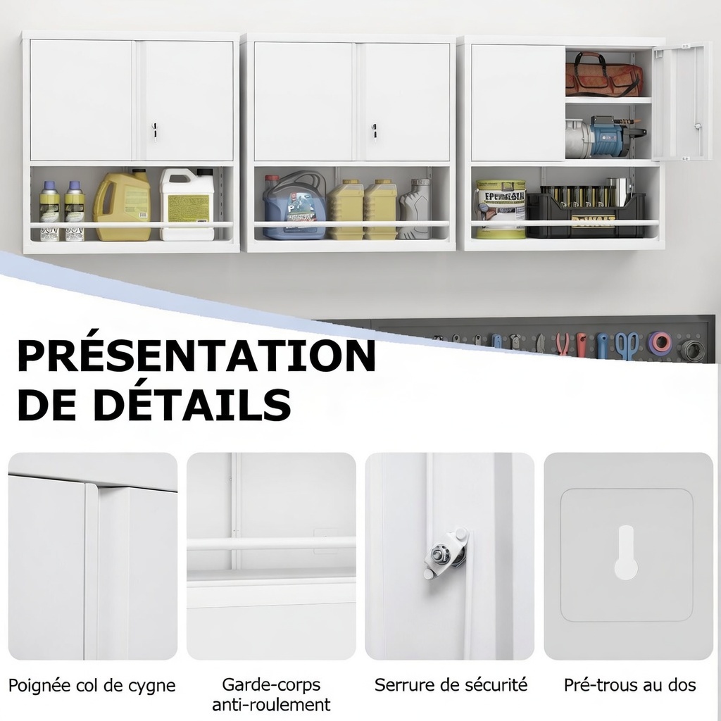 Détail verrouillage et installation murale armoire acier noir