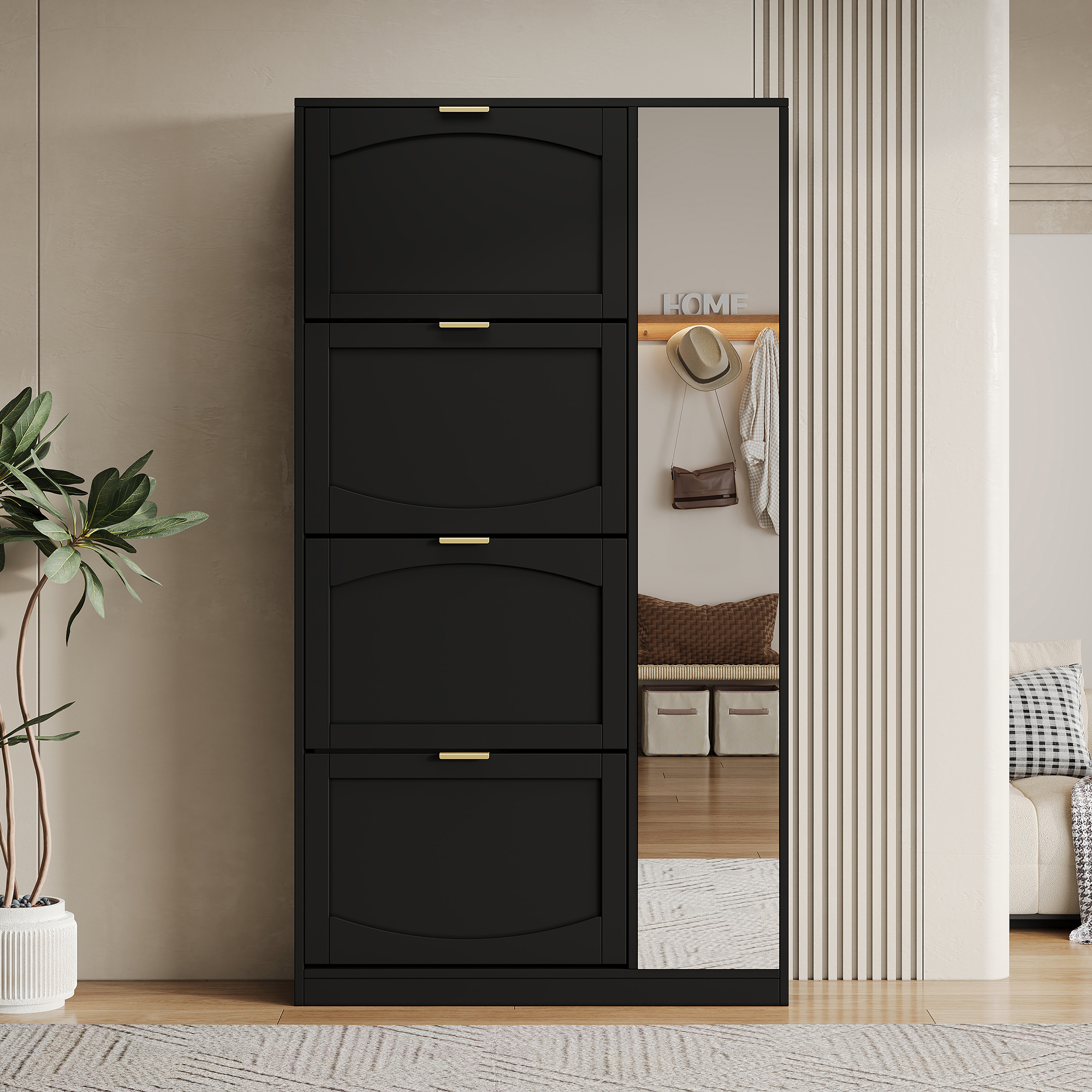 Meuble à chaussures avec miroir LINHOO noir