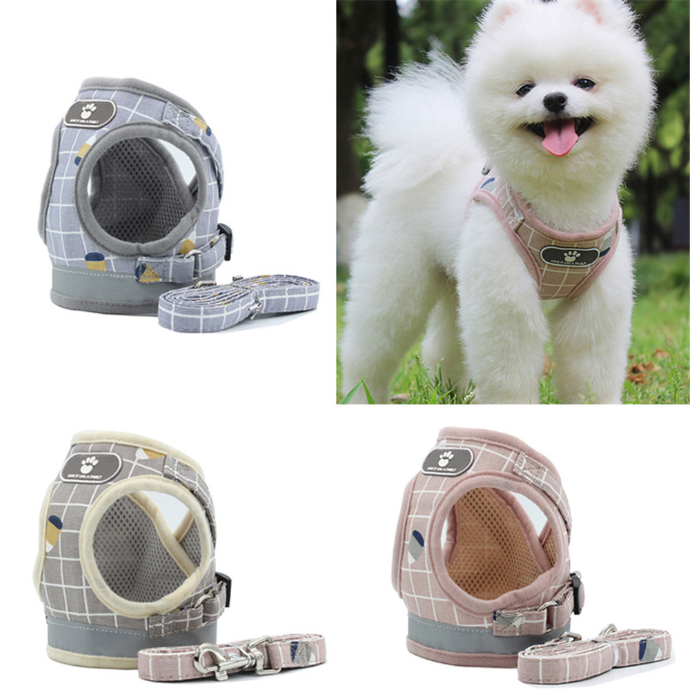 Harnais de Chien Gilet Collier Traction Réfléchissant Pour Petits Chiens Chat Courroie de Laisse de Promenade M / Rose